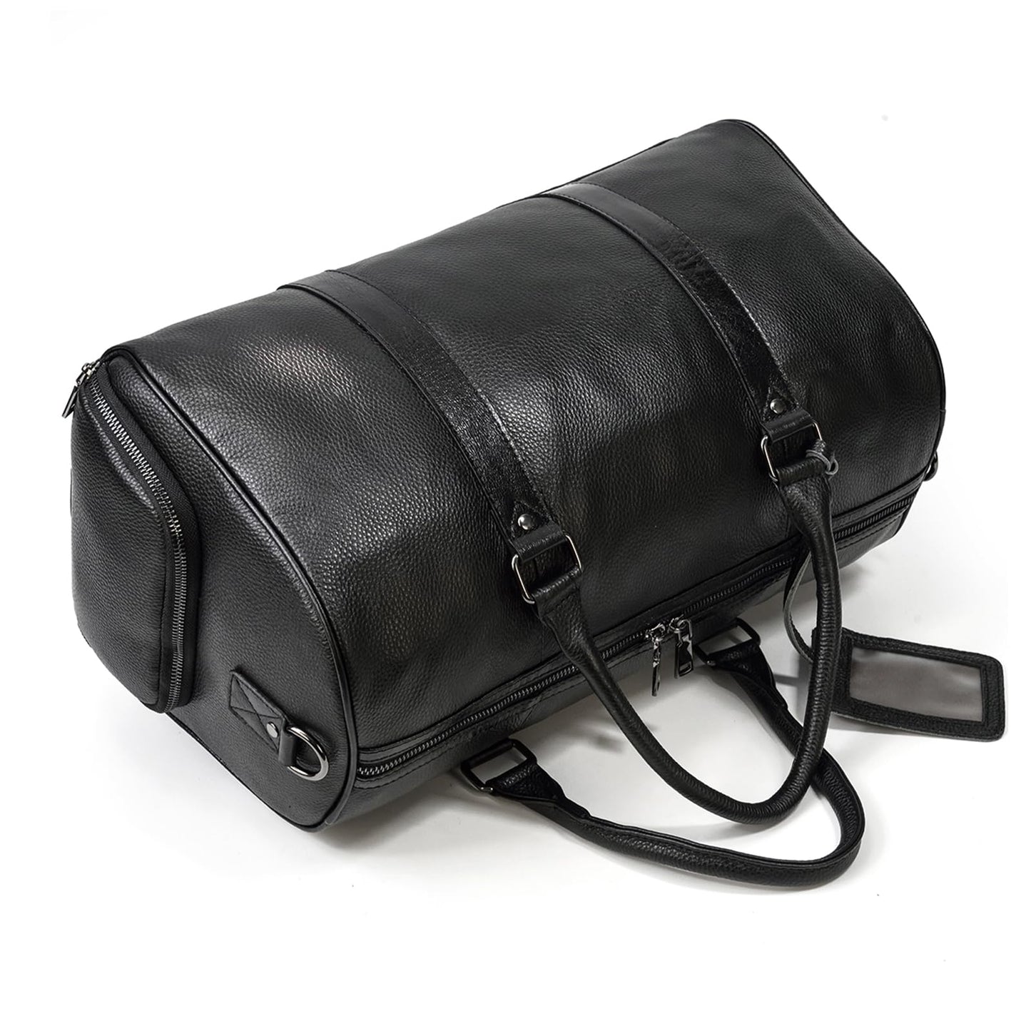 LUUFAN Leather Travel Bag for Men Large Capacity Luggage Duffel Bag with Shoe Compartment, Weekend Handbag for Holiday Business Trip 45cm, Black