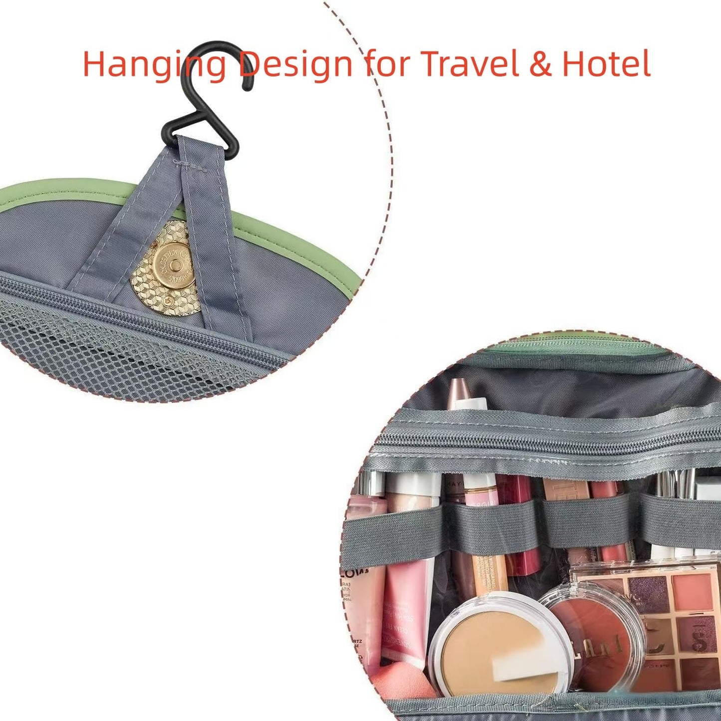 JATHIN Travel Toiletry Bag for Women - Hanging Cosmetic Makeup Organizer with Clear Compartments, Water-Resistant Cosmetic Bag, Perfect for Vacation, and Daily Use (green)
