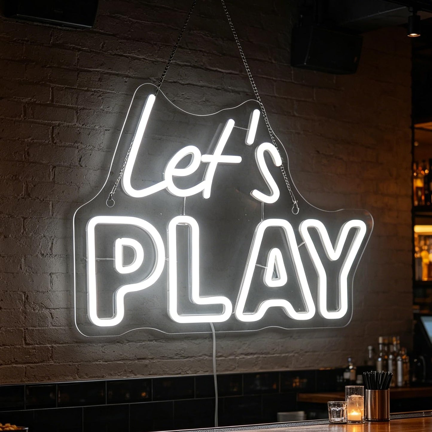 "Let's Play" Playful Neon Light - Fun & Engaging LED Wall Art for Game Room, Playroom, Kids Bedroom or Family Room Decor, Dimmable USB, Inviting Gift for Gamers, Kids & Families