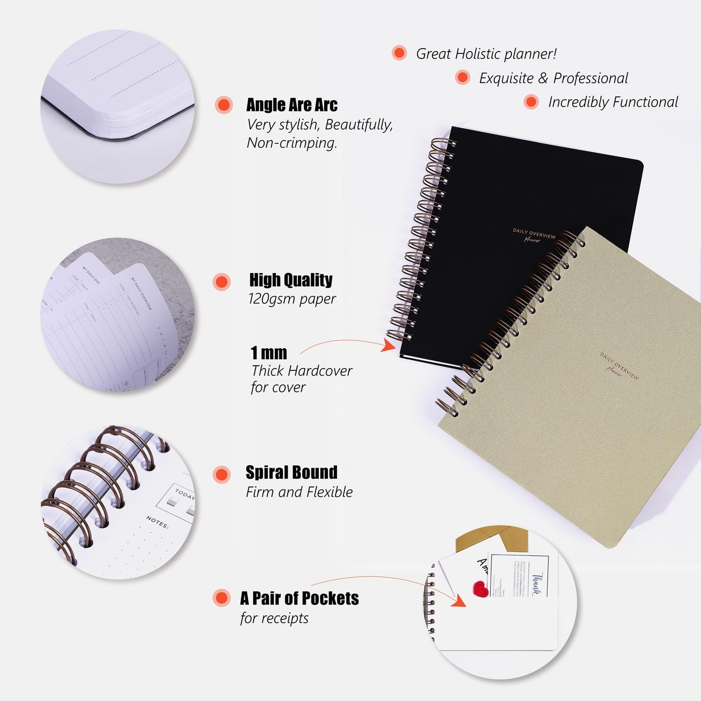 Daily Productivity Planner with Monthly View - Large 93 Day Dashboard Desk Notepad for Time Management, Mindfulness, Self Care, Goal Setting, To Do List-Hard Cover Wire-bound