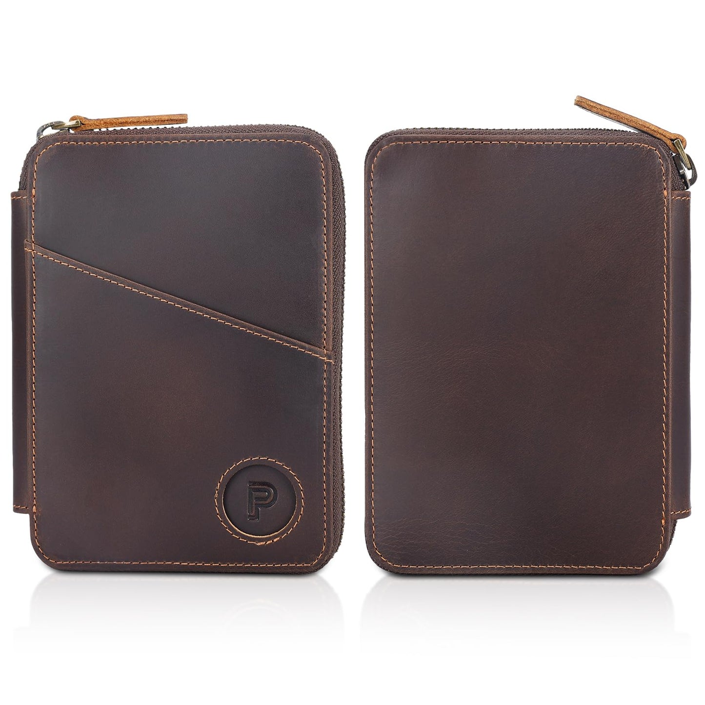 Polare Full Grain Leather Travel Passport Wallet With AirTag Slot RFID Blocking Passport Holder Soft Bifold Cover Case with YKK Zipper