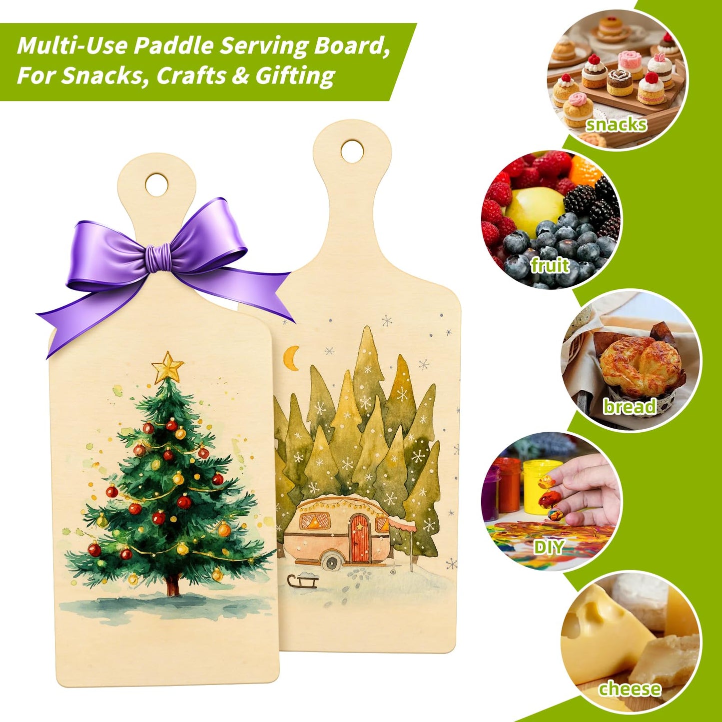 Oomcu Wooden Mini Cutting Board with Handle,Rectangle Unfinished Wood Craft Paddle Serving Tray Chopping Board Cutout for DIY Thanksgiving Christmas Home Kitchen Cooking Decor (9.4 x 3.5 Inch-24 Pcs)