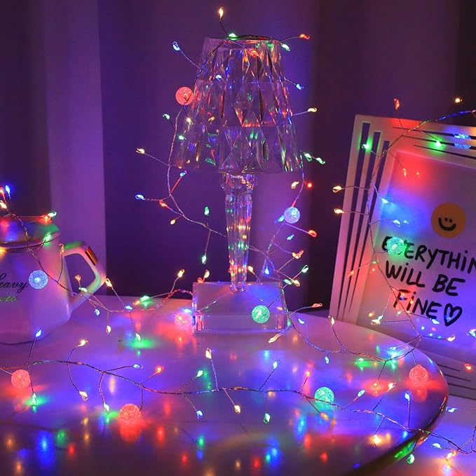 Copper Wire Firecracker Christmas Lights, 6FT 120LED Battery Operated Twinkle Cluster Fairy Lights for Christmas Tree with Remote for Bedroom Dorm Wreath DIY Wedding Christmas Decoration