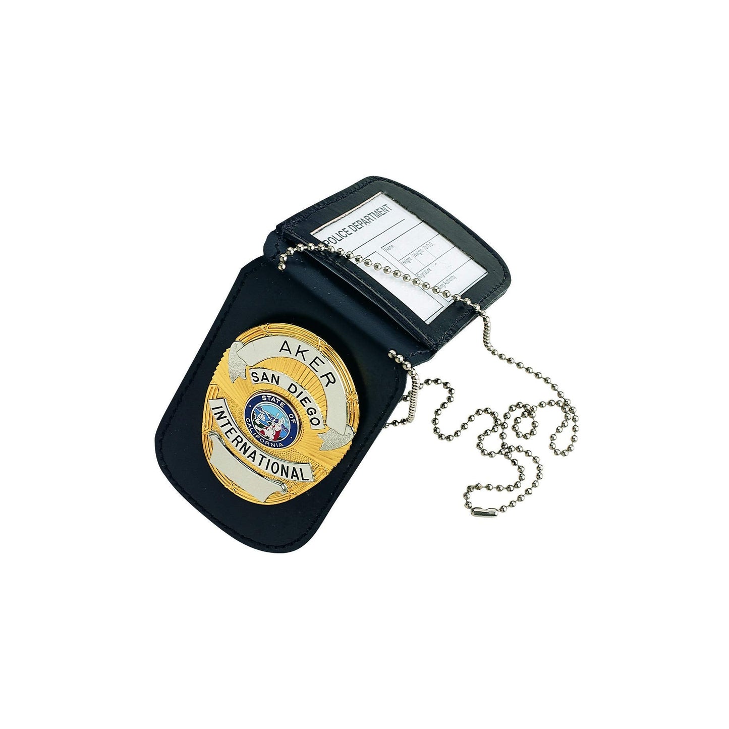 Aker Leather A597 Neck Badge & ID Holder, Black Reversible Design with Chain, Fits Most Standard Oval and Round Cutout Badges and ID Cards, Leather Construction Uniform or Undercover Wear, Made in USA
