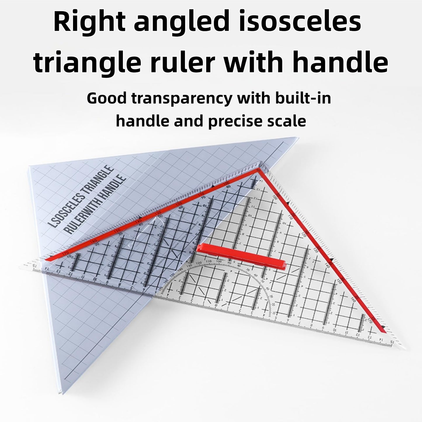 Multifunctional Triangular Ruler with Removable Handle and Transparent Design, Clear Measurement Markings,Protractor Geometry Stationery Tool for Architects Engineers Stud Precision Drafting