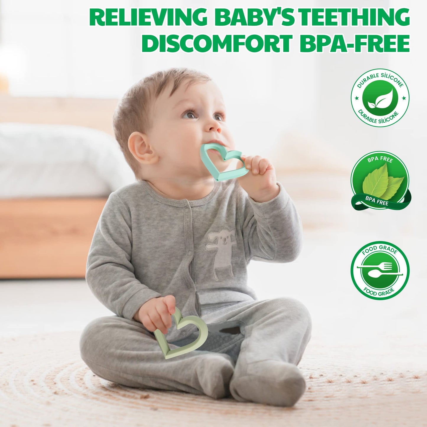 FEISCS Baby Teether Silicone Teething Toys for Babies 6-12 Months 0-6 Months,Baby Chew Toys Teething Relief,Gifts for Babies,BPA-Free