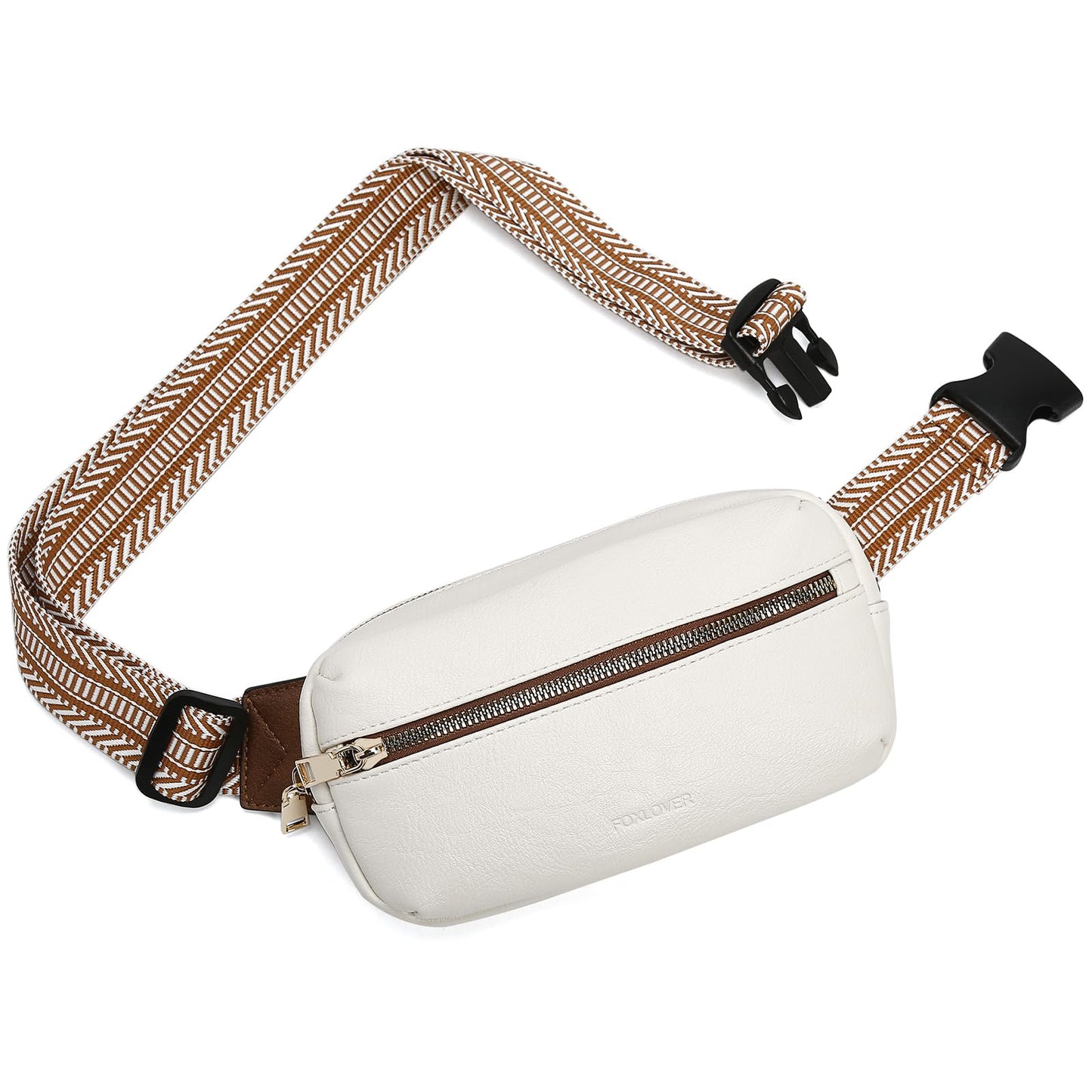 FOXLOVER Small Leather Fanny Packs for Women Waterproof Belt Bag Crossbody Sling Chest Bag Designer Mini Travel Purse(White)
