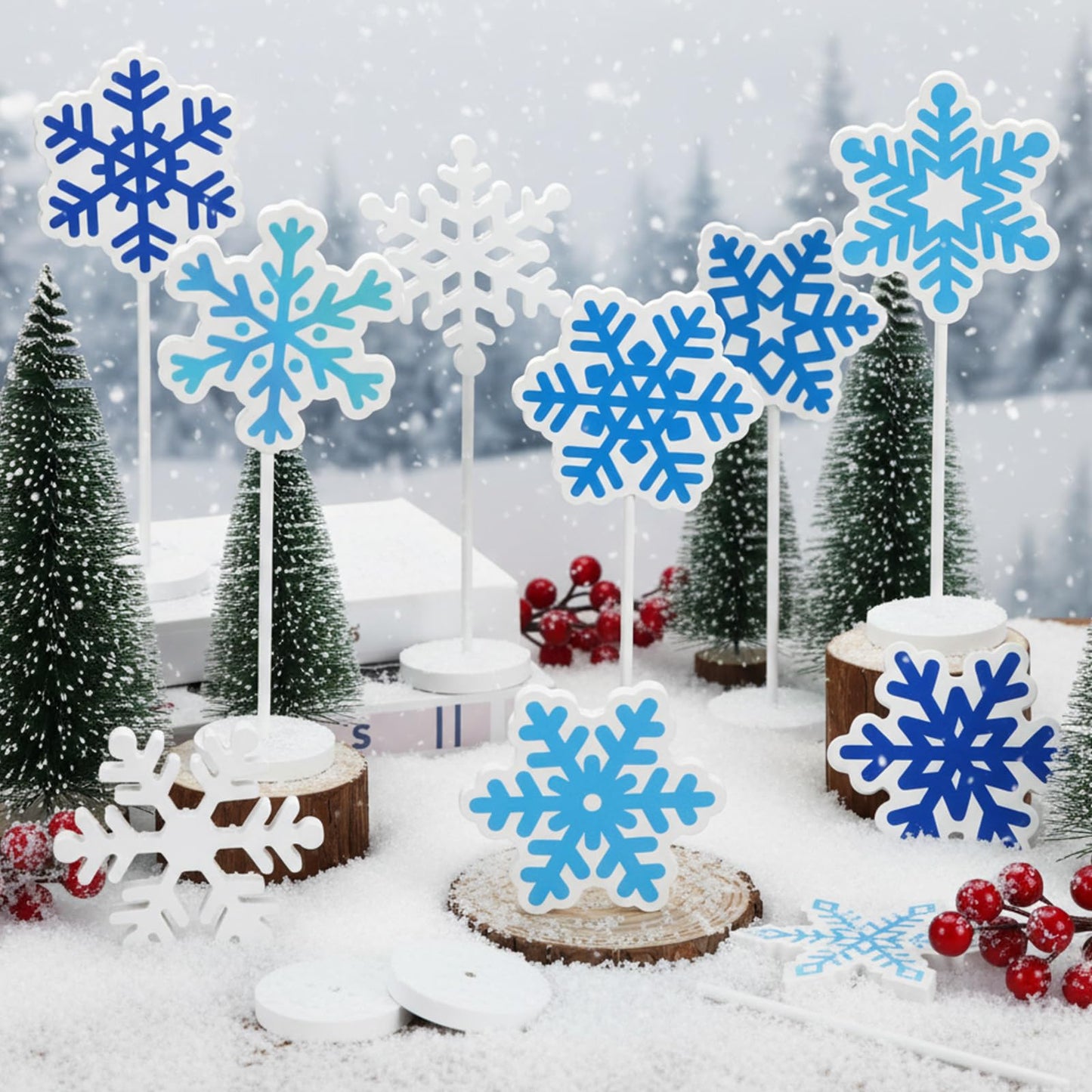 Geelin 10 Pcs Wooden Snowflake Table Decor Winter Decoration Snowflakes Table Centerpiece Standing Snowflakes Tabletop Signs Tabletop Gift for Winter Holiday Wonderland Home Desk Party Decoration