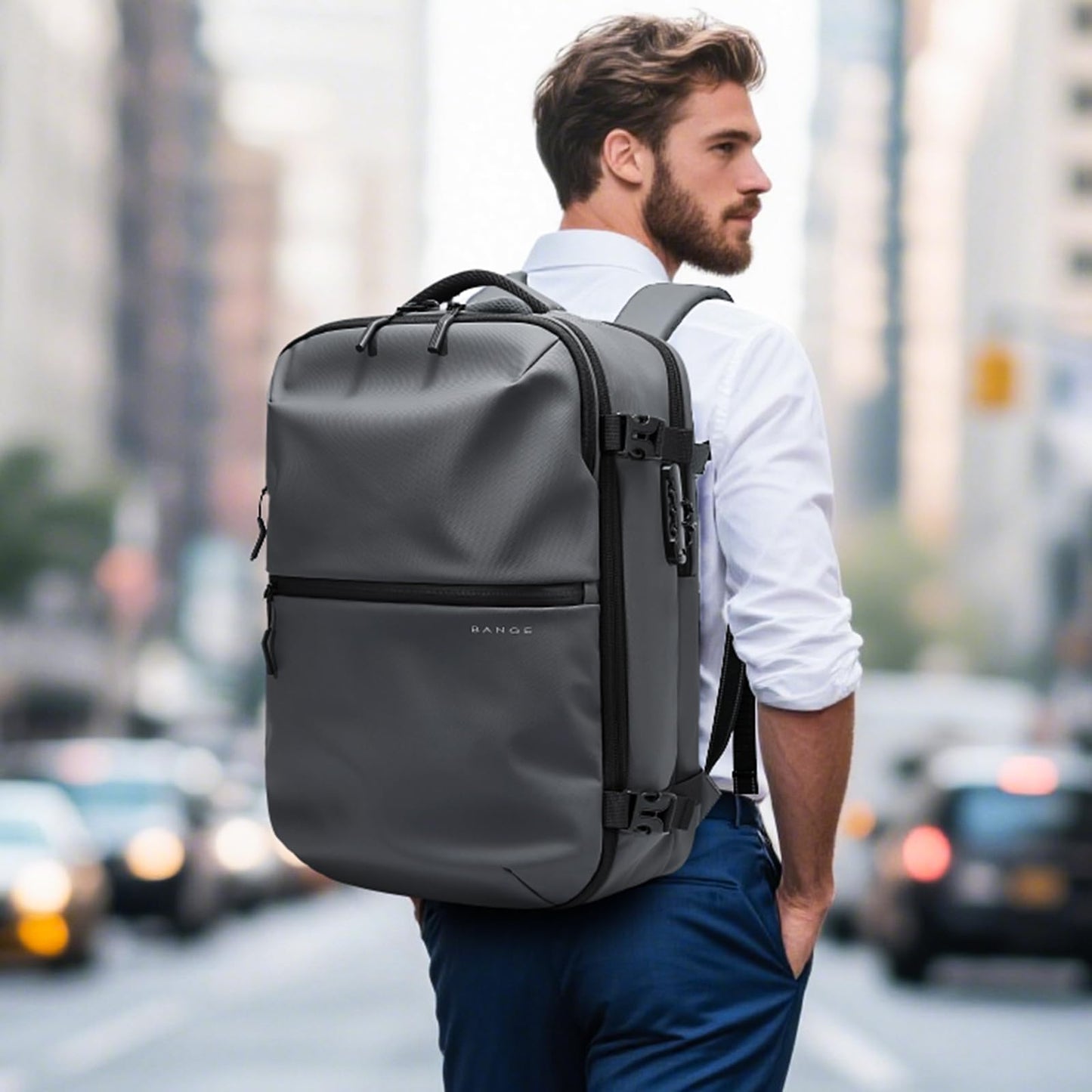 BANGE Commute Backpack with Water Bottle Holder, Anti Theft Laptop Backpack Fits for 15.6Inch Notebook, Water Resistant Office Daypack for work