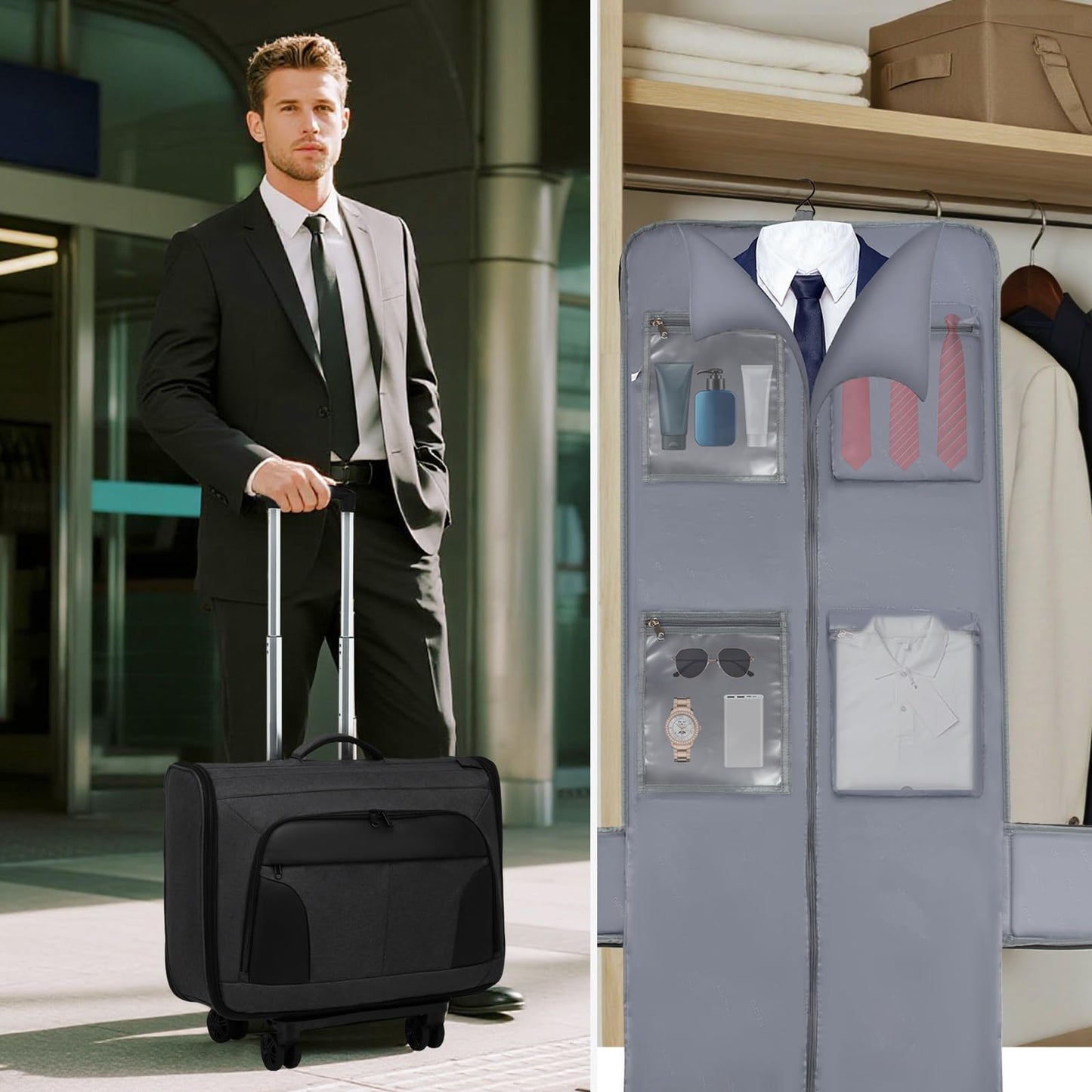 Rolling Garment Bag, Large Carry On Garment Bag With Wheels, Men Women Suit Carry On Garment Bag for Travel Business
