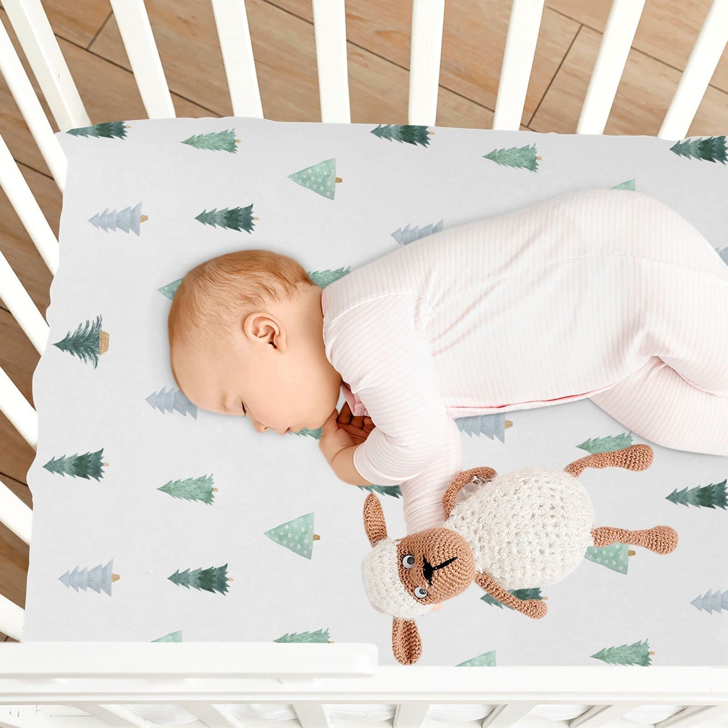 Burbuja Christmas Tree Crib Sheet for Boys Girls, Fitted Crib Sheet 28 x 52 in for Standard Crib & Toddler Bed Mattresses, Soft & Breathable