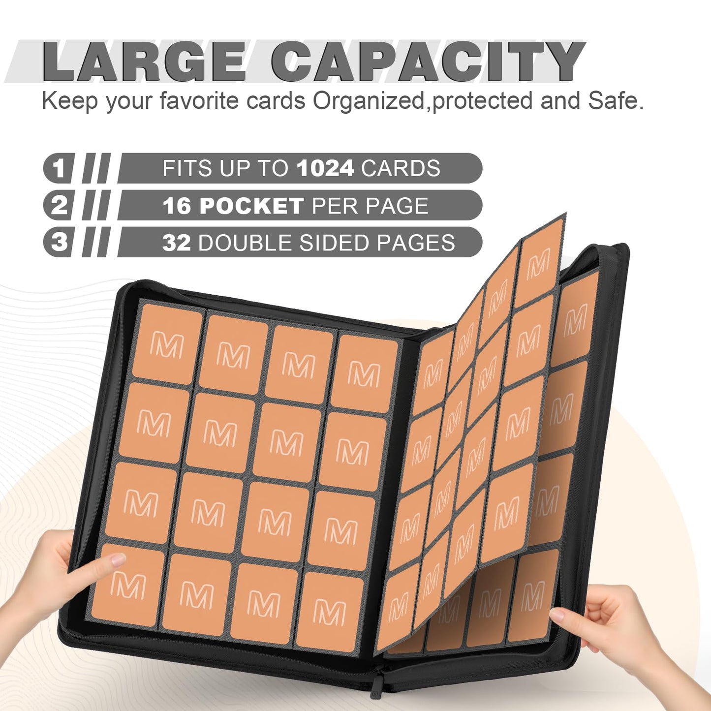 Premium Card Binder 16 Pocket,Trading Card Binder Holds up to 1000+Cards Sturdy Card Collection Album, Card Holder Folders for MTG, TCG, Game Cards & Sports Cards