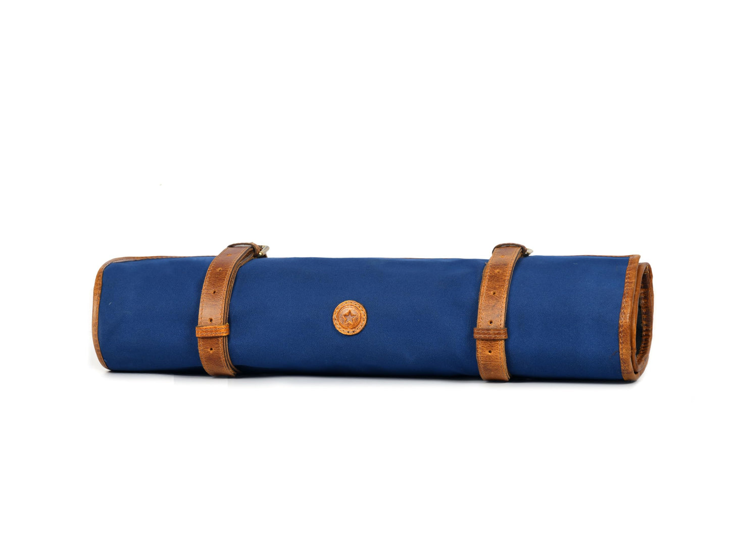 Professional Chef Knife Roll Bag, 8-Piece Kitchen Utensil Set with Leather Case, Navy Blue and Brown (Canvas, Royal)