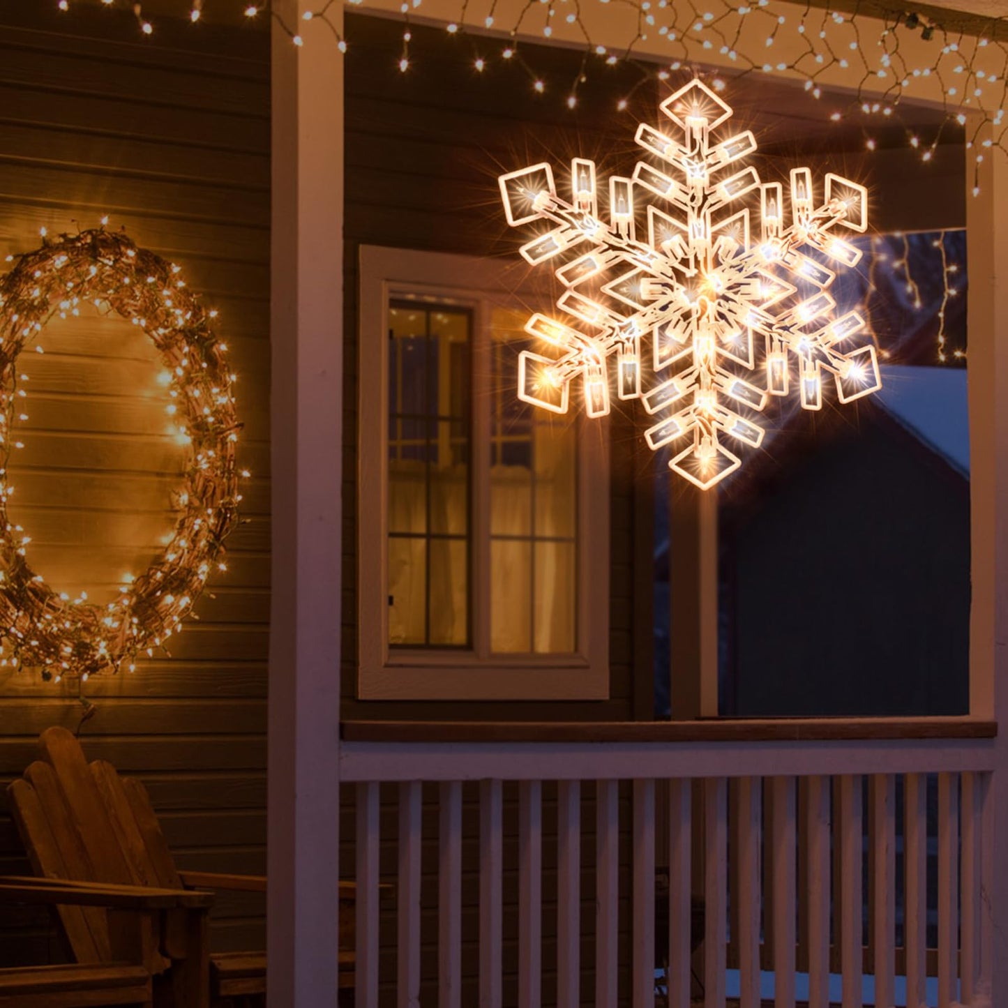 15-Inch Christmas Snowflake Light - Merry Holiday Decoration, Window Silhouette, Double Side Sign Lamp for Indoor Wall Door Glass