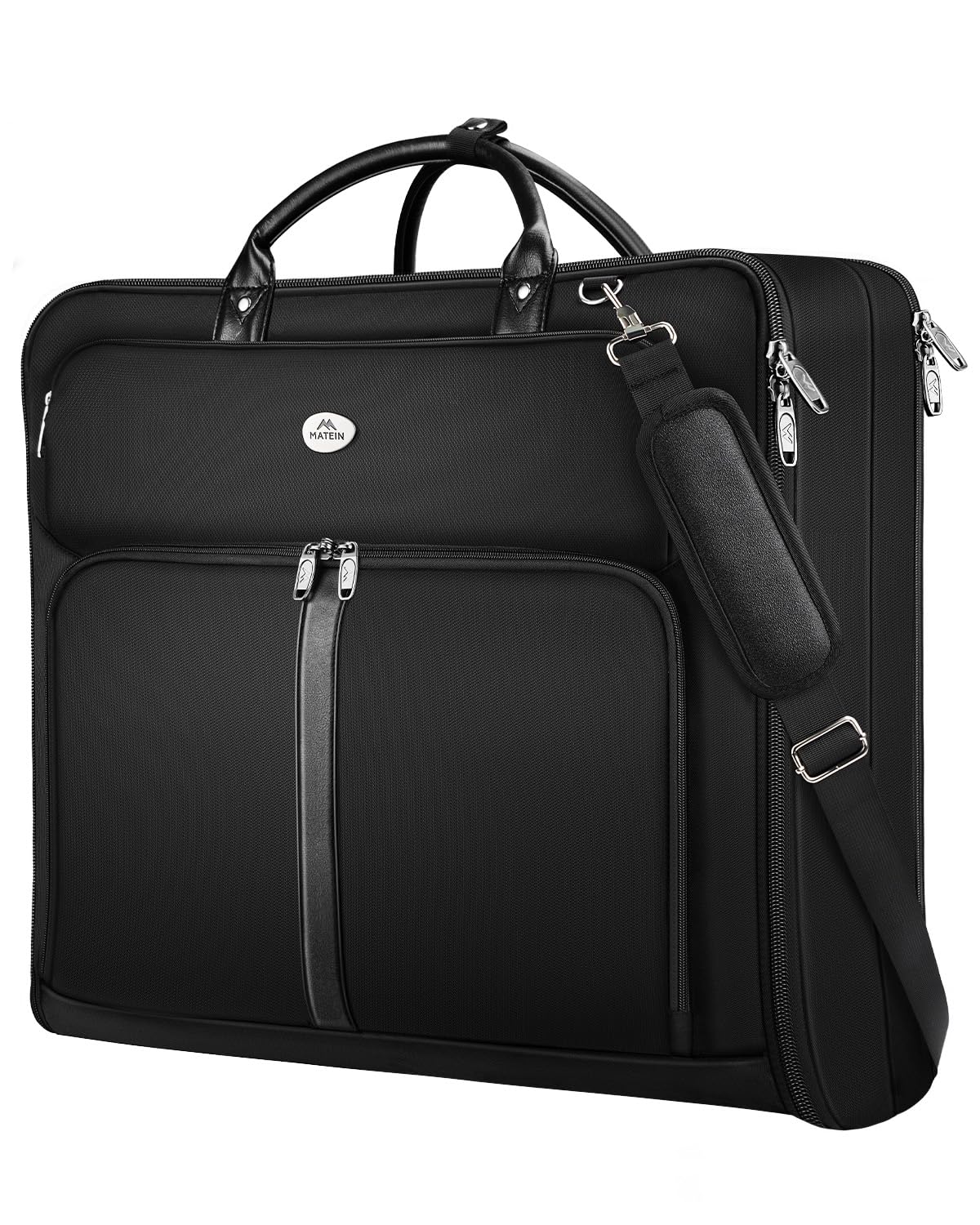MATEIN Mens Garment Bags for travel, Large Travel Suit Bag Up to 7 Suits with Strap, Wrinkle Free Carry On Garment Bags for Hanging Clothes, Business Suitcase Luggage Bag Fit 17.3 Inch Laptop, Black