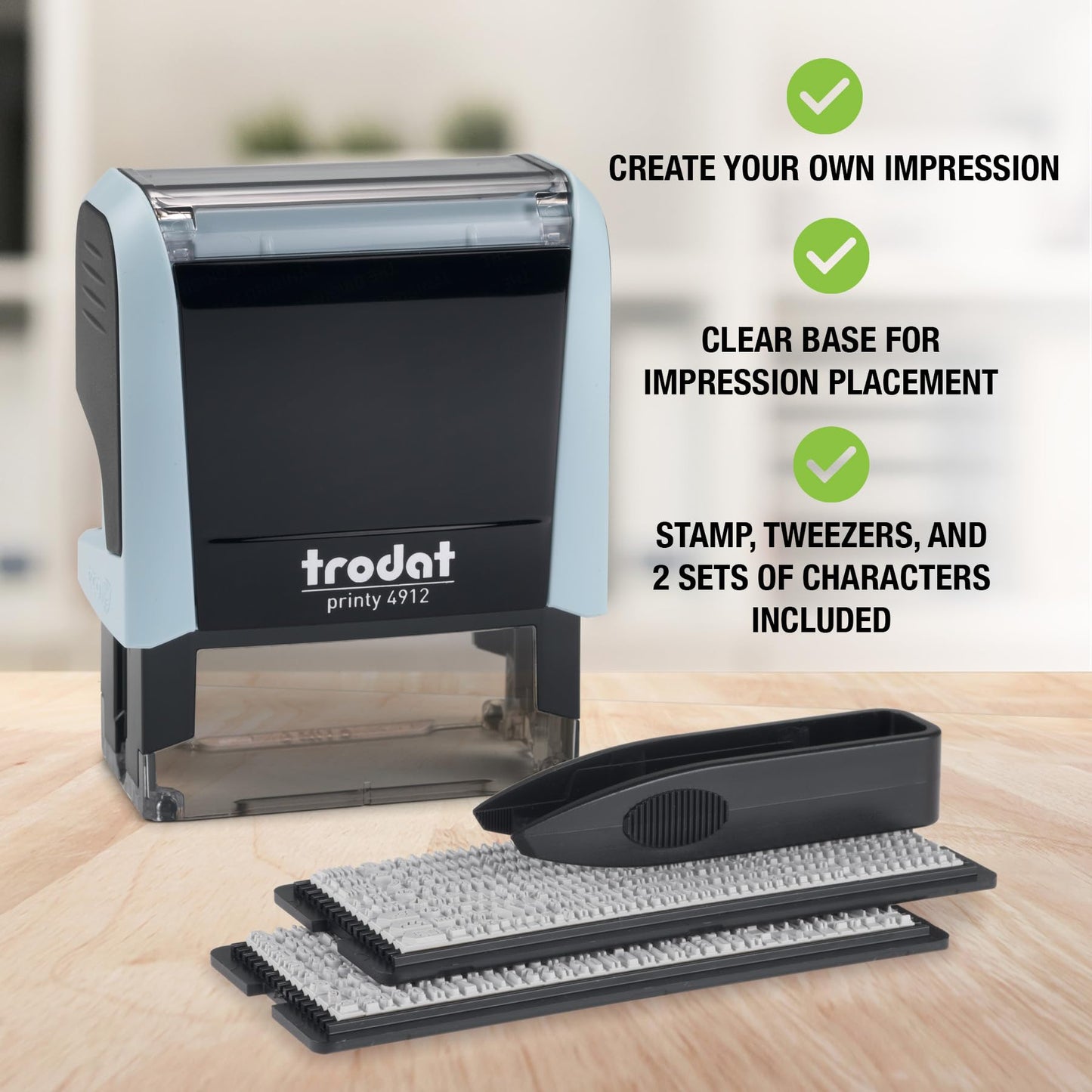 Trodat Printy 4912 Self Inking Do it Yourself (DIY) 4 line Personalized Custom Message or Address Stamp kit with Black Ink, Impression Size: 3/4” x 1-7/8” inch (Blue)