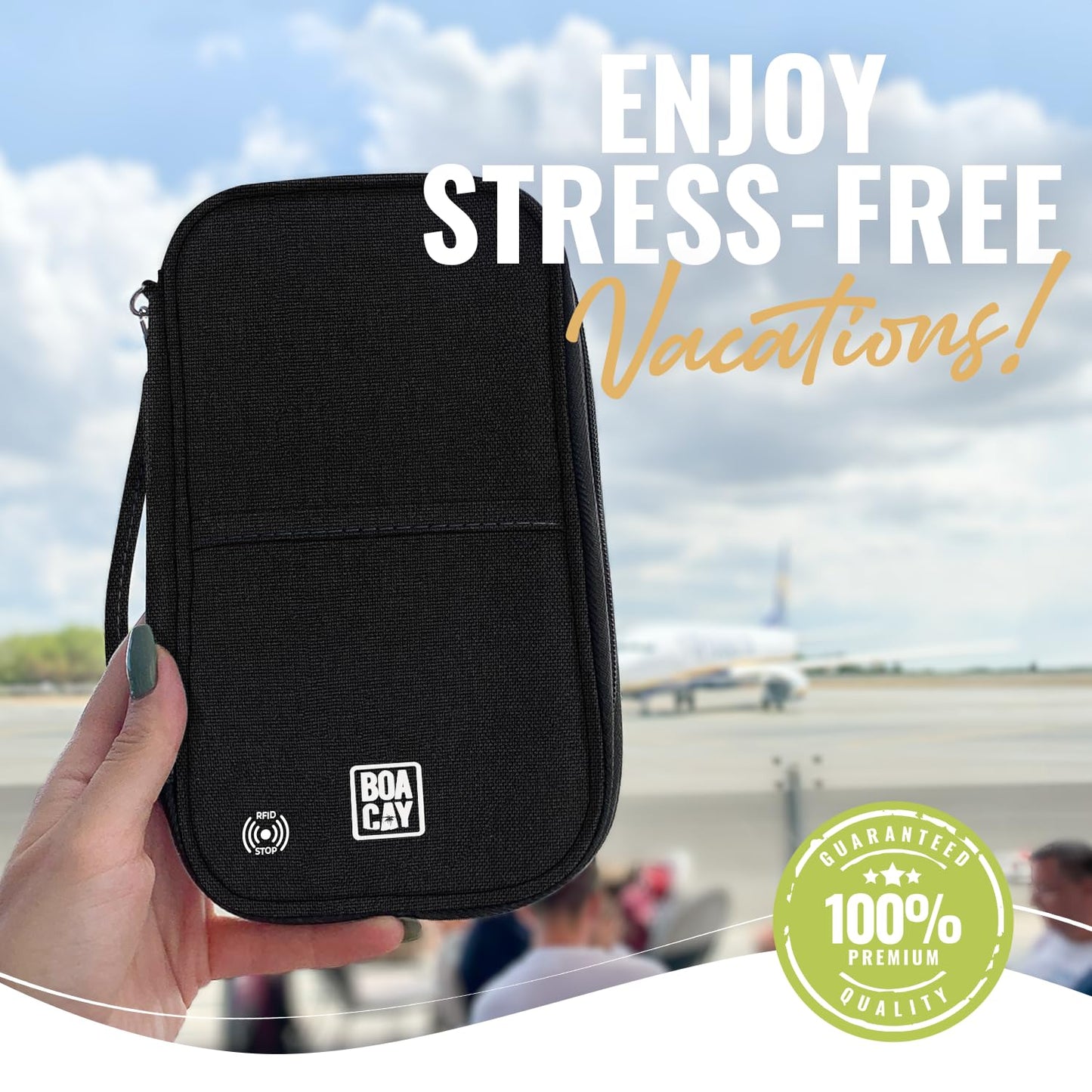 BOACAY Travel Document Organizer with RFID, Family Passport Holder, Wallet for Women & Men, Portable & Waterproof Case for Cards, Boarding Pass, Money