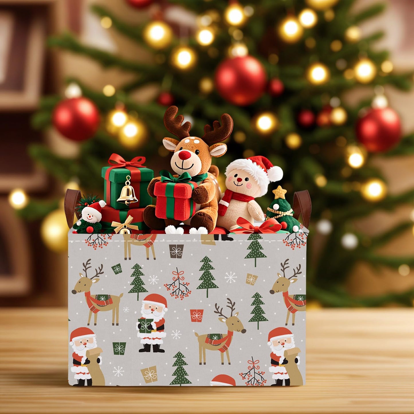 NIETEIN Large Kids Christmas Holiday Gift Empty Baskets Collapsible Families Holiday Storage Bin with Handle (Santa Claus Deer)