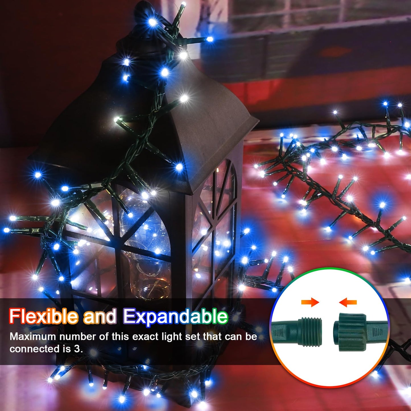 LAMPHOME 500 LED Blue White String Lights, 46ft 16 Modes Plug in Twinkle Fairy Lights, Waterproof Blue LED Christmas Lights Outdoor for Christmas Tree Bedroom Party Wedding Decor