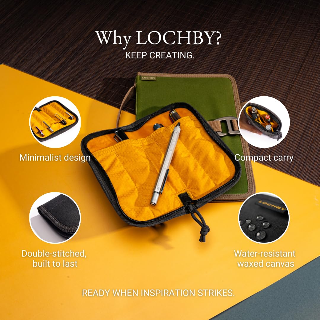 LOCHBY® Quattro | Slim and Elegant Pen Pouch, Durable Waxed Canvas, Lightly Padded for Fountain Pen and Mechanical Pencil, Compact Design Holds 4 Pens, for Everyday Carry, Travel and Creative Artists