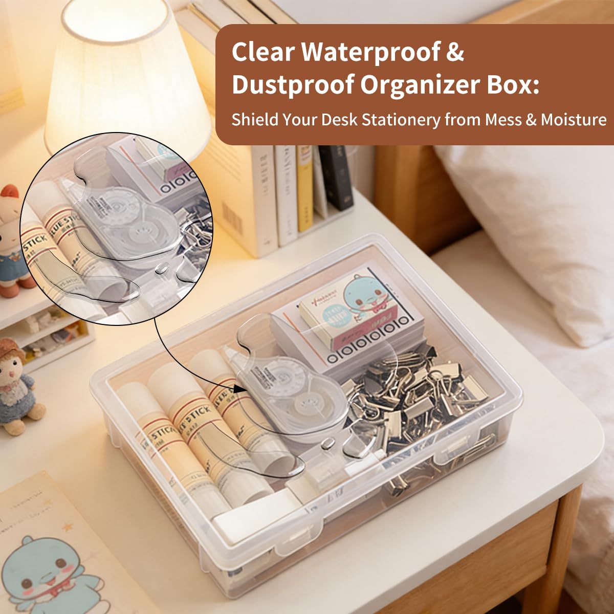 Odowalker 6 Pcs Clear Plastic Storage Box with Flap Lid, 9 x 6.7 x 2 Inch Art Supply Rectangular Containers Case, Multipurpose Craft Organizers for Notebooks, Beads, Pencils, Ornaments Accessories