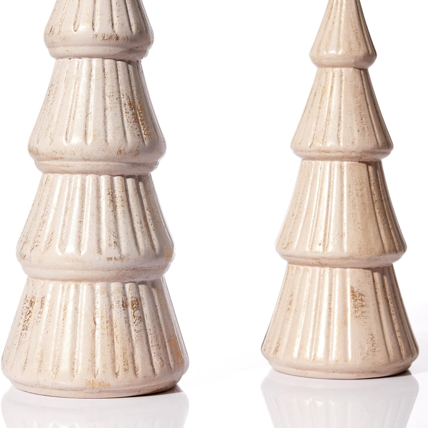 WONDROUS' DECO Wooden Christmas Tree Figurine, Tabletop Pink and Gold Tree Figurine, Set of 2 Desk Centerpieces for Christmas Decor