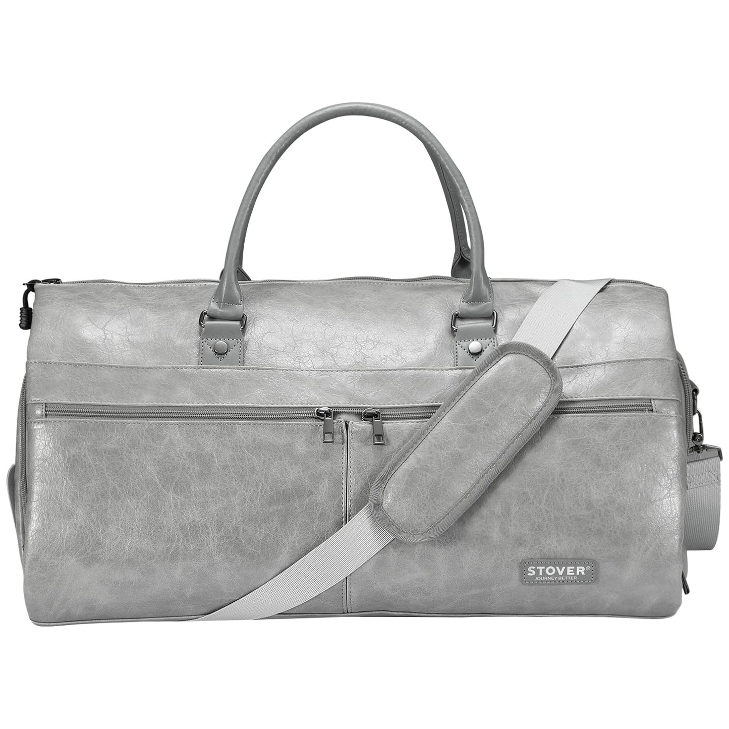 STOVER Garment Travel Duffle Bag, Large 2-in-1 Convertible Carry-on Luggage for Men & Women- Hanging Suits, Dresses & Clothes + Shoe Compartment- Weekender Tote Combo Duffel (Grey Leatherette)