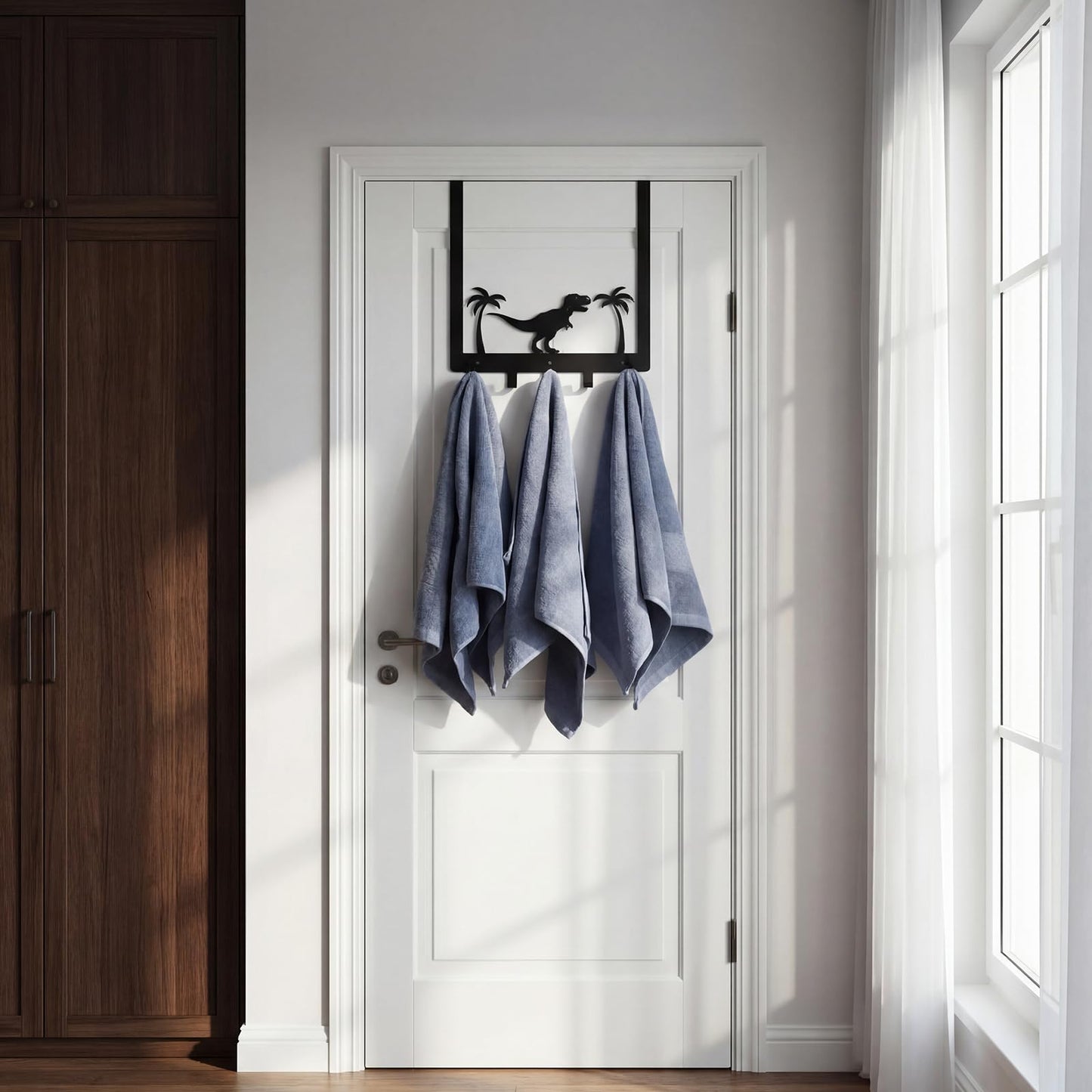 Reallnaive Dinosaur Over The Door Hooks Bathroom Decor Hanger Wall Mount Rack Holder for Towel, Hat, Coat, Cloth, Keychain, Bag, Christmas Party Gift