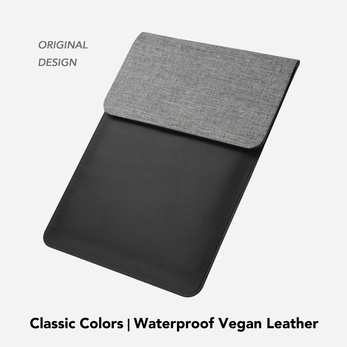 Gyanm 5-in-1 Laptop Sleeve with Wireless Charging for iPad MacBook Pro 12" 13" 14", Charge Mat for Phone Earbuds iWatch, Executive Office Organizer with Pocket, Waterproof Vegan Leather Case (Black)