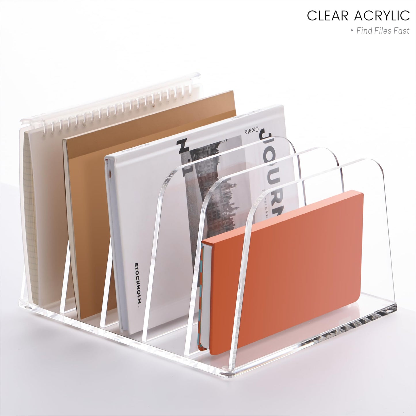 YUXUN Desk File Organizer,5-Section Vertical Clear Acrylic Desk Organizer File Holder Mail Sorter Office Organization for Office Home &Classroom(B5)