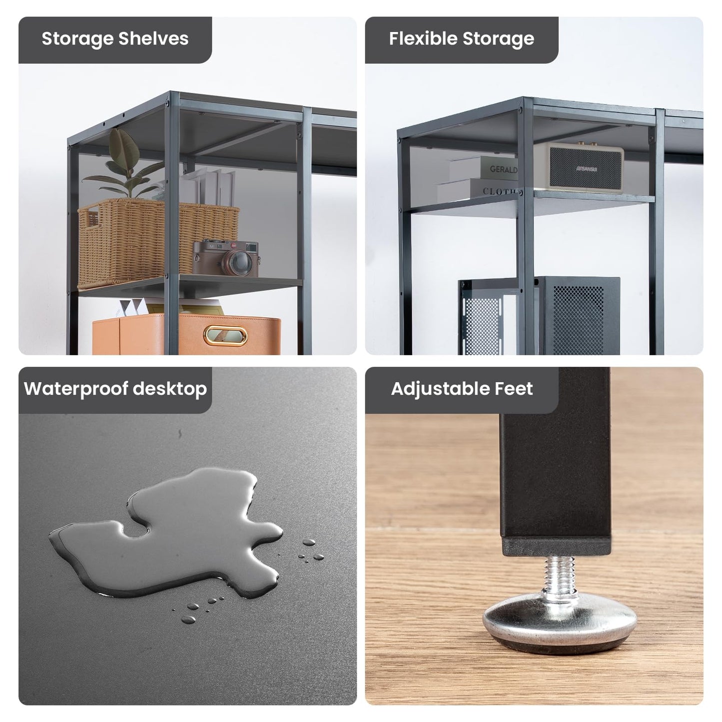 MINOSYS Computer Desk 55-inch with Storage Shelf - Black Ideal Gaming Desk for Bedrooms, Small Spaces, and Home Offices Modern Writing Desk for PCs.