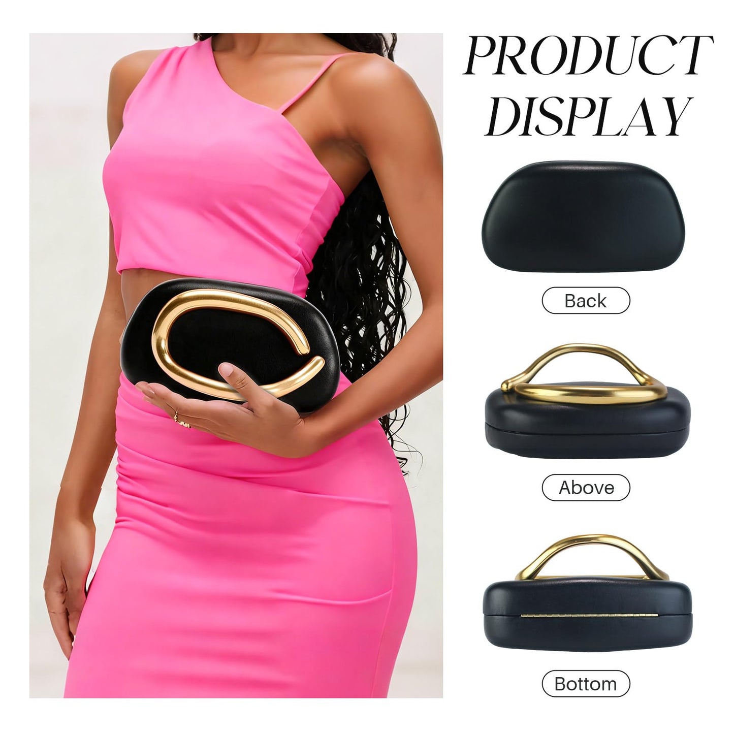 OOAAVVJL Clutch Purses for Women Formal,PU Leather evening bag with Chain,Metal Handle Handbag Crossbody for Wedding Party