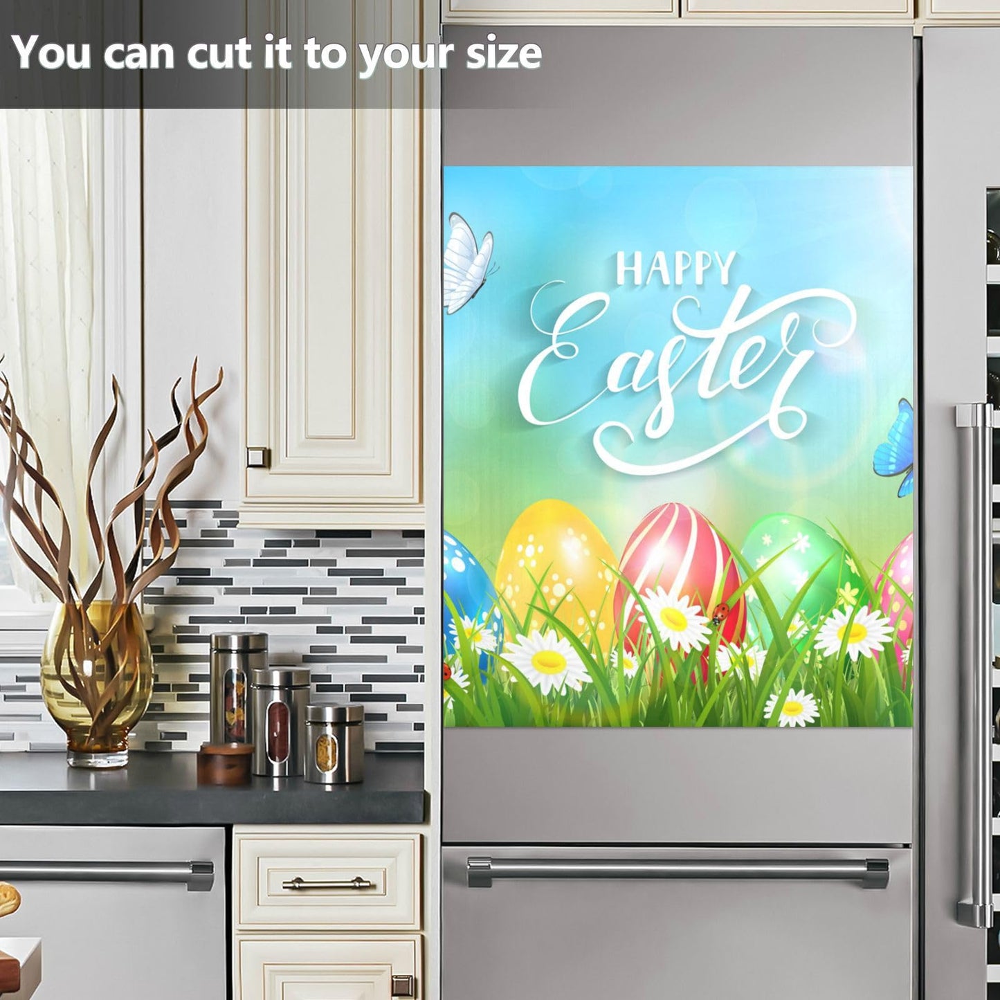 Kigai Easter Eggs Dishwasher Magnet Cover, Reuseable Kitchen Fridge Door Magnet Sticker, Waterproof Refrigerator Microwave Magnet Cover Hoilday Party Decor, 23 x 26 Inch