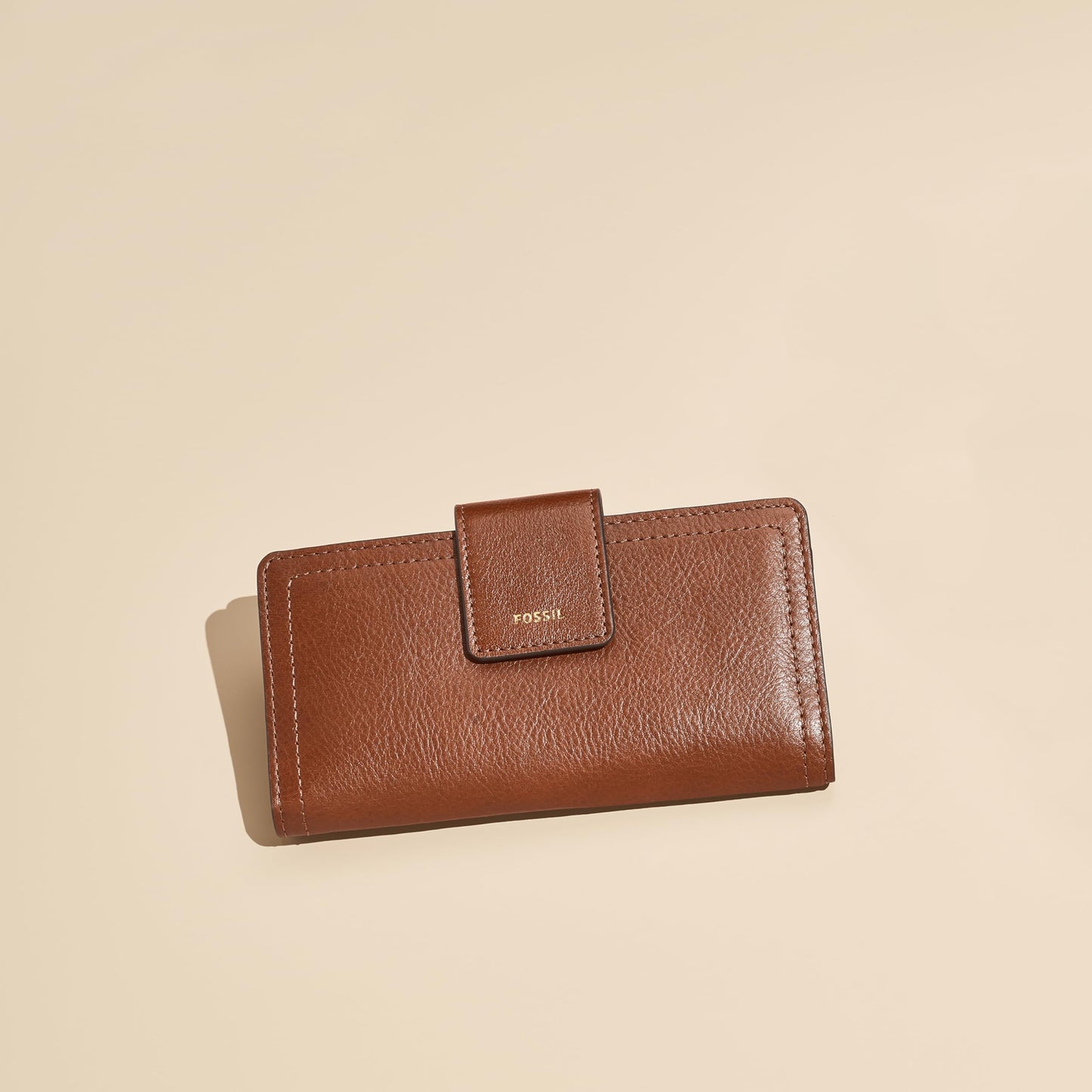 Fossil Women's Wallet, Logan Leather Wallet RFID Blocking Tab Clutch, Brown