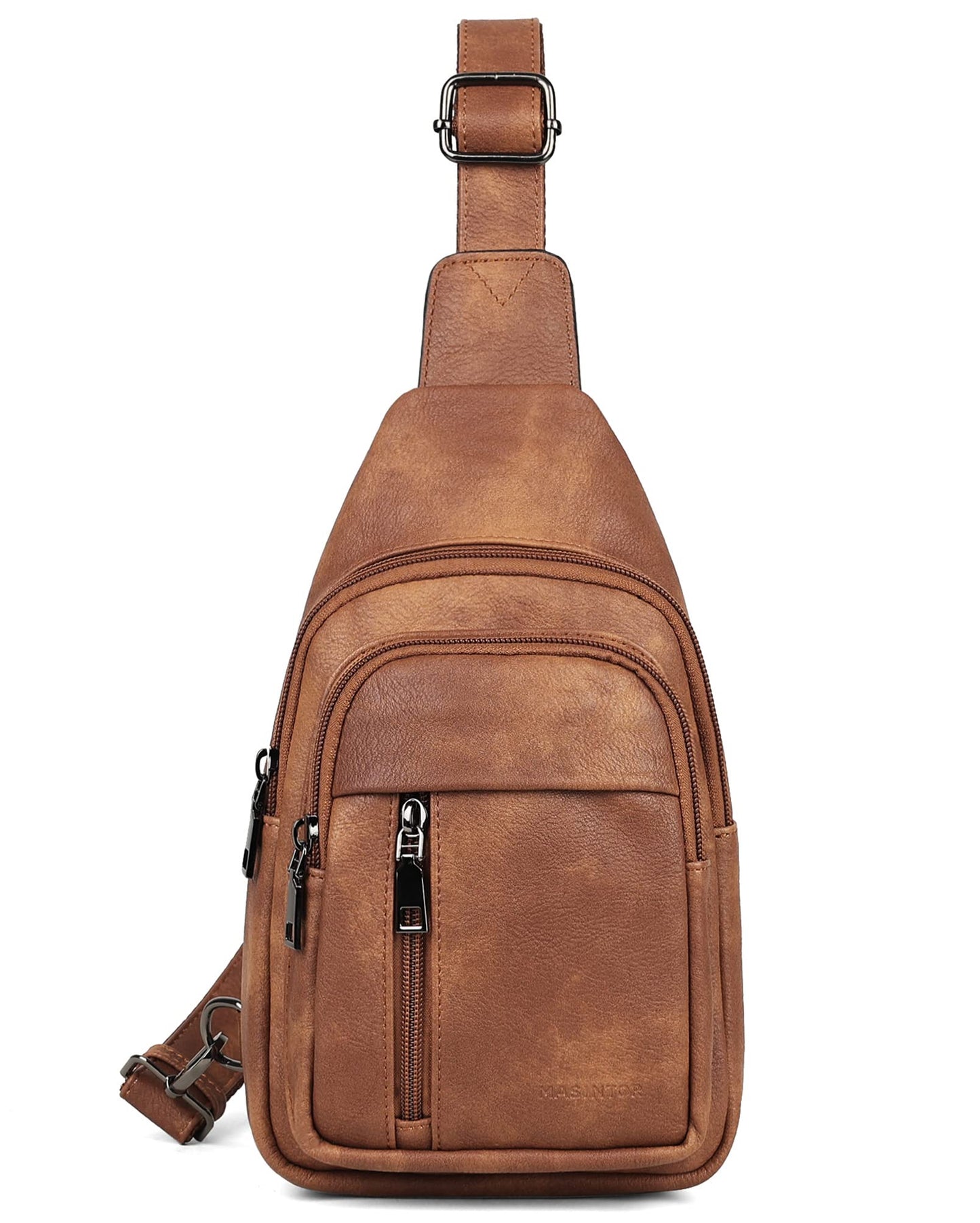 MASINTOR Sling Bag for Women - Crossbody Bags Fanny Pack with Vegan Leather - Adjustable Sling Backack for Travel Mocha Brown