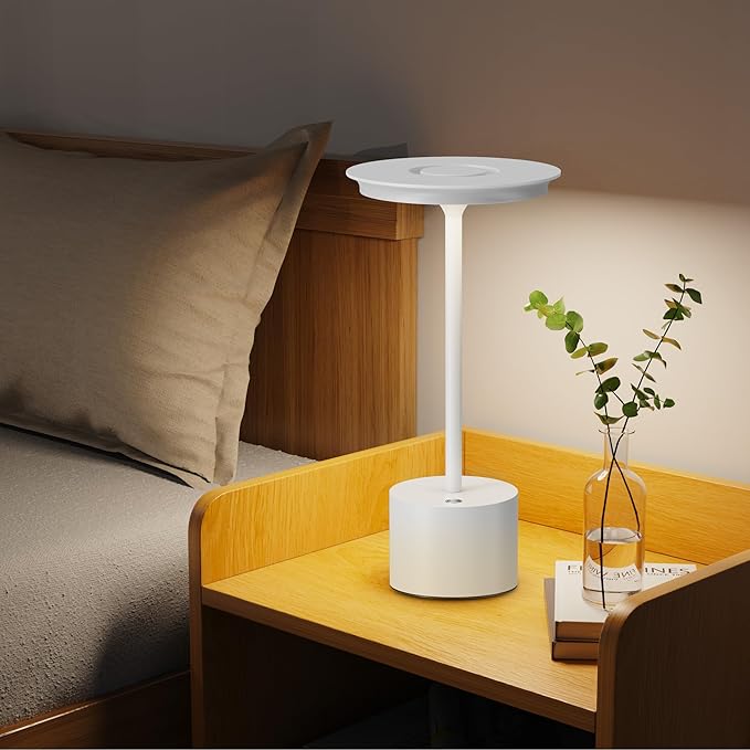 2Pack Cordless Table Lamp, Portable Rechargeable 6000mAh Outdoor Table Lamp, 3 Color Stepless Dimming Battery Powered Lamp, LED Table Light for Dinner/Bedroom/Restaurant/Outdoor (White)