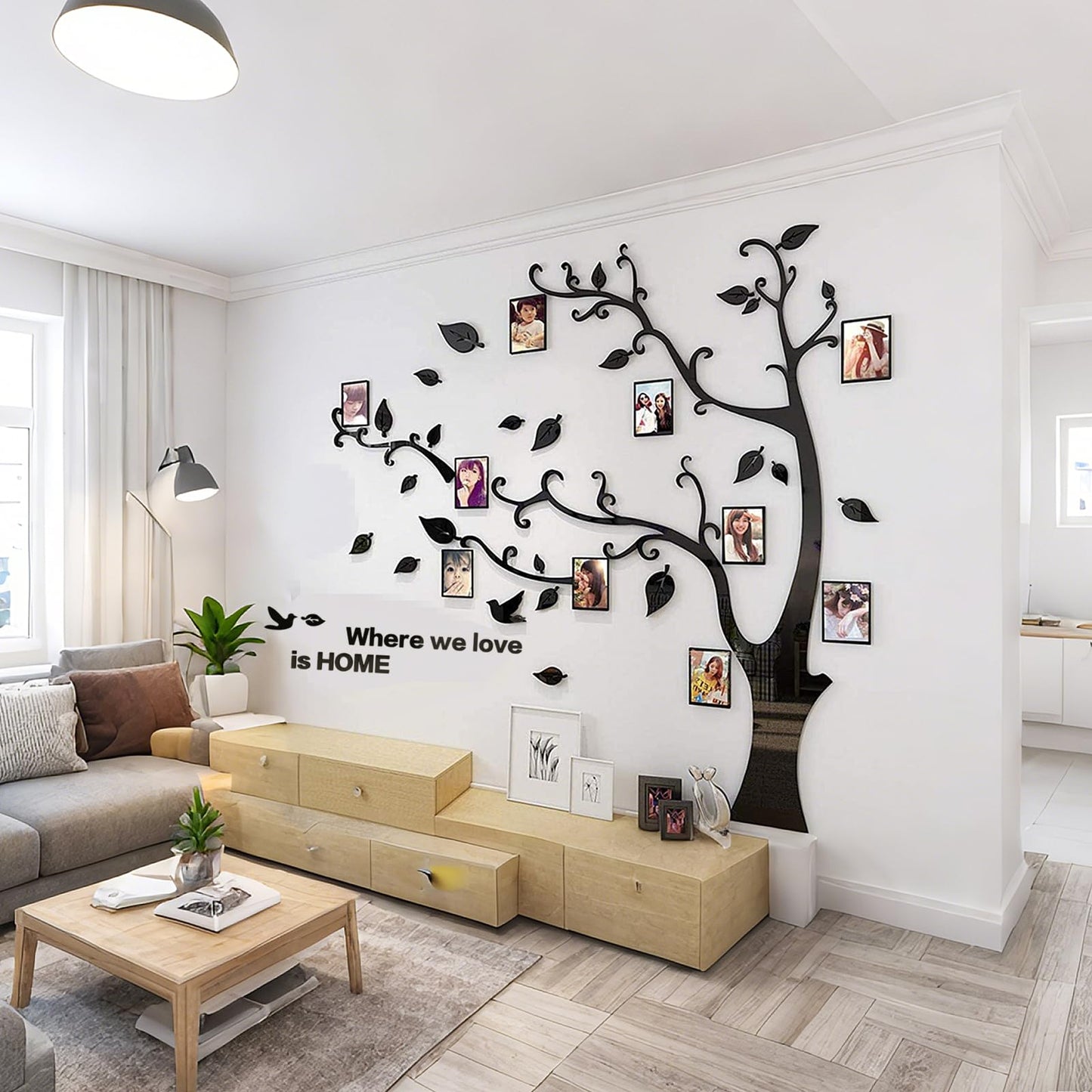 3D Tree Wall Stickers - DIY Photo Frame Tree Wall Decal Family Photo Frame Sticker Murals Wall Decor Living Room Bedroom TV Background Home Decorations (S:54 * 39in,Black Left)