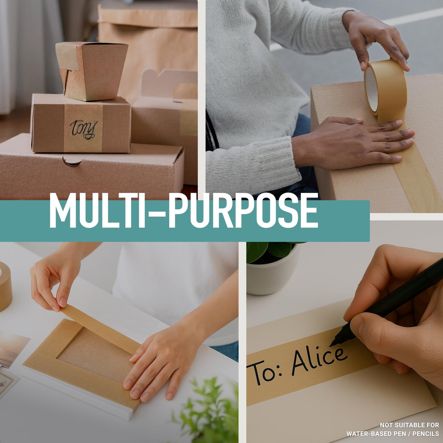 Roloz Brown Kraft Paper Packing Tape 6-Pack 2in x 44 yd – Strong Adhesive, Hand-Tearable, Writable Shipping Tape for Boxes – Ideal for Packing, Moving, Storage, Mailing, and Shipping