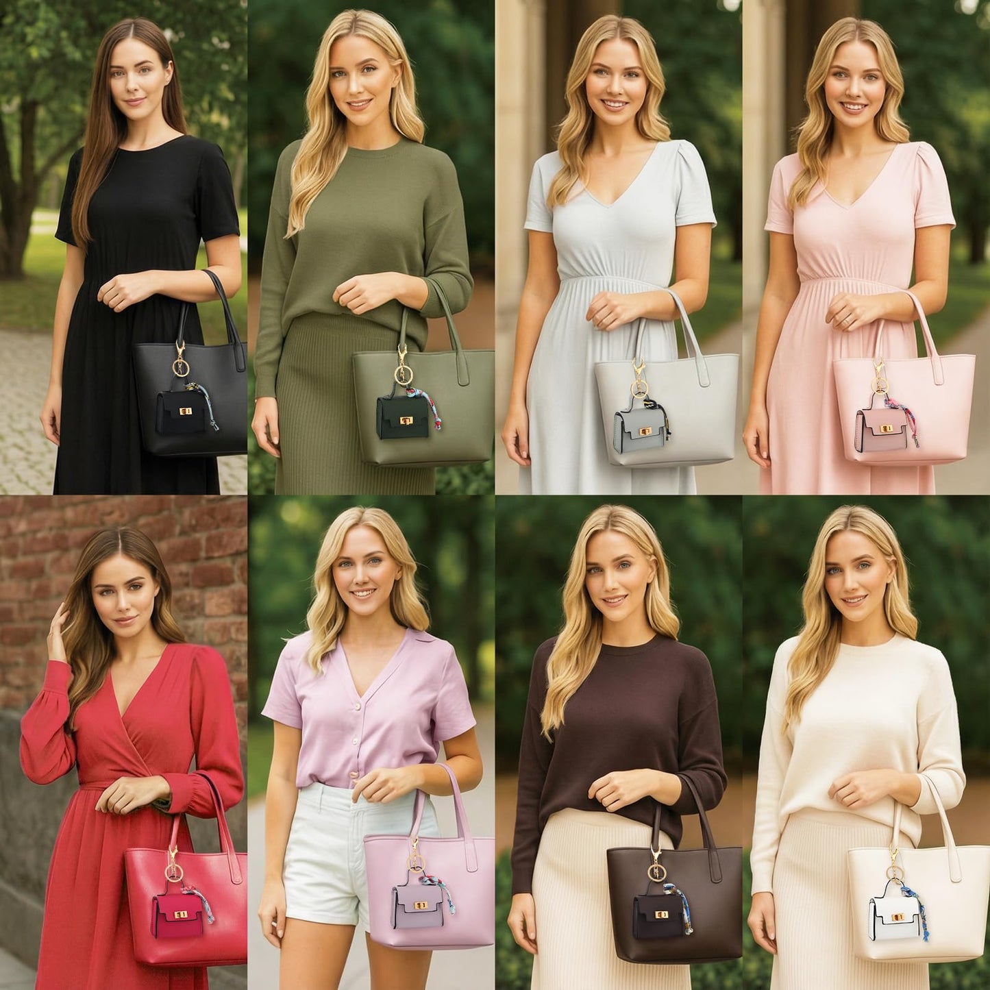 Liliaafar 8 Pcs Mini Backpack Keychain Mini Coin Purses for Women Cute PU Leather Makeup Bag with Keychain, Multi Pocket Card Holder Cable Organizer Giftable Zipper Pouch (Classics)