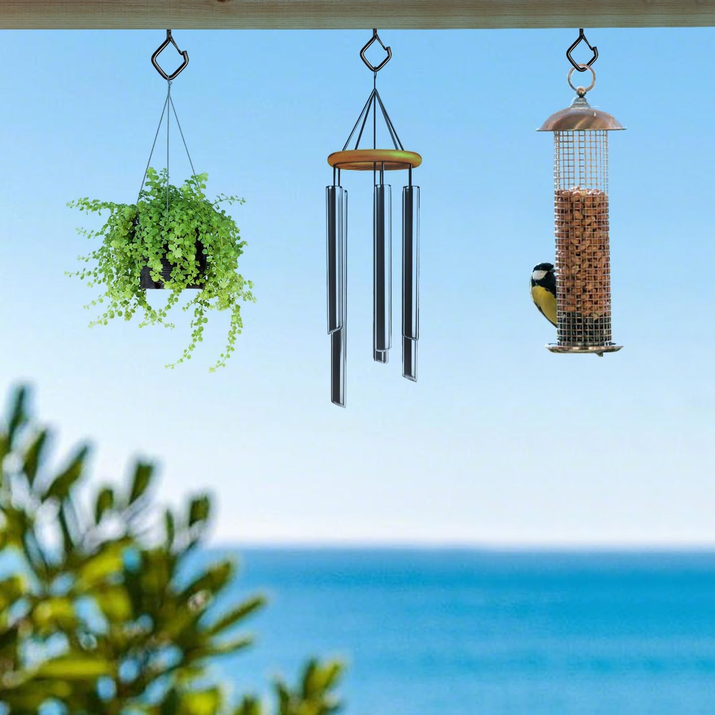Sexoeie 35 PCS Eye Screw Hooks for Hanging Heavy Duty with Safety Buckle.Metal Ceiling Hooks for Hanging Plants,Cup,Wind Chime,Bird Feeders,Christmas String Lights at Indoor&Outdoor,2.36 Inches Black