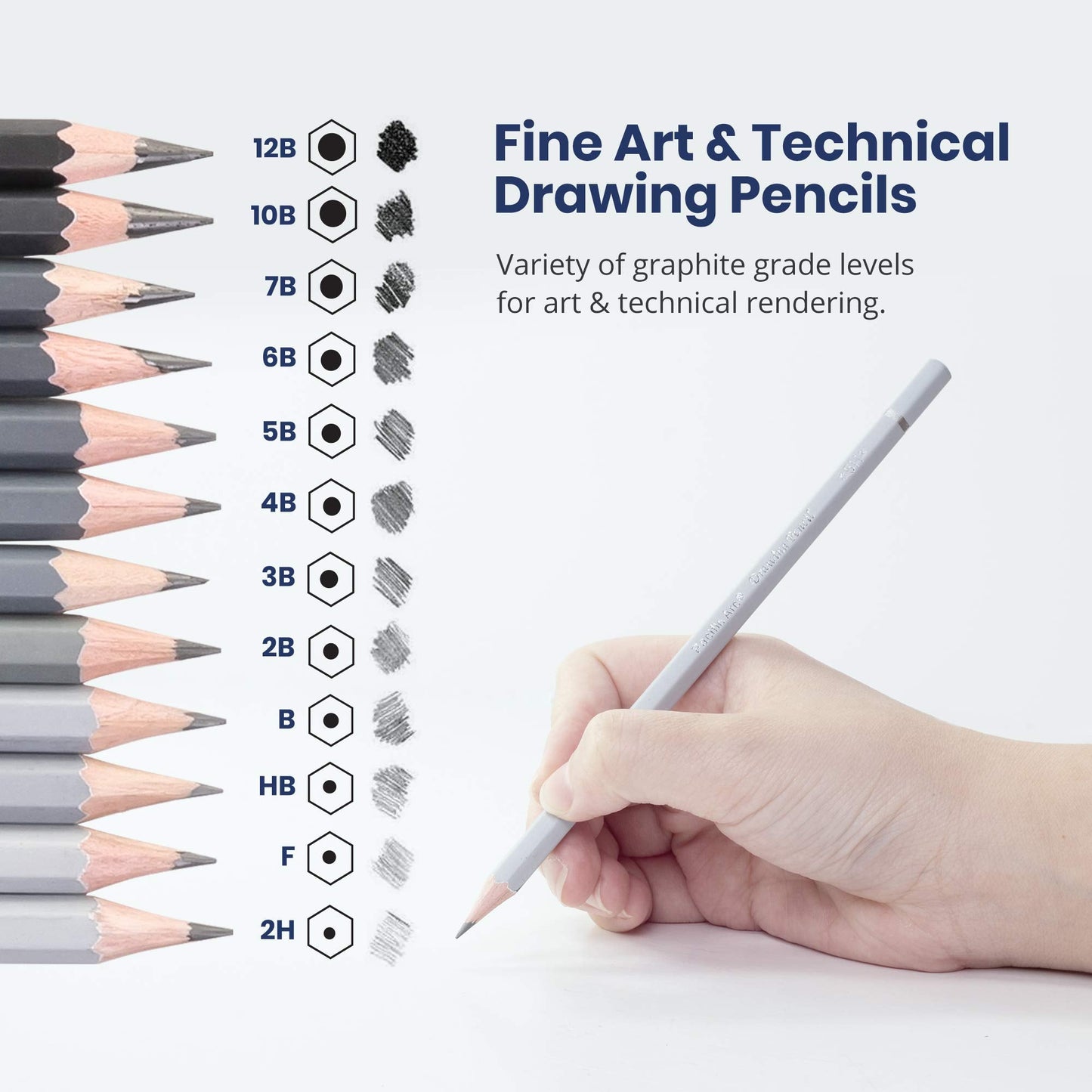 Pacific Arc Premium Graphite Drawing Pencils for Artists, Soft Pack - Professional Pencils for Drawing, Drafting, Sketching and Shading 12 Pk. - Great Non Toxic Art Supplies Set