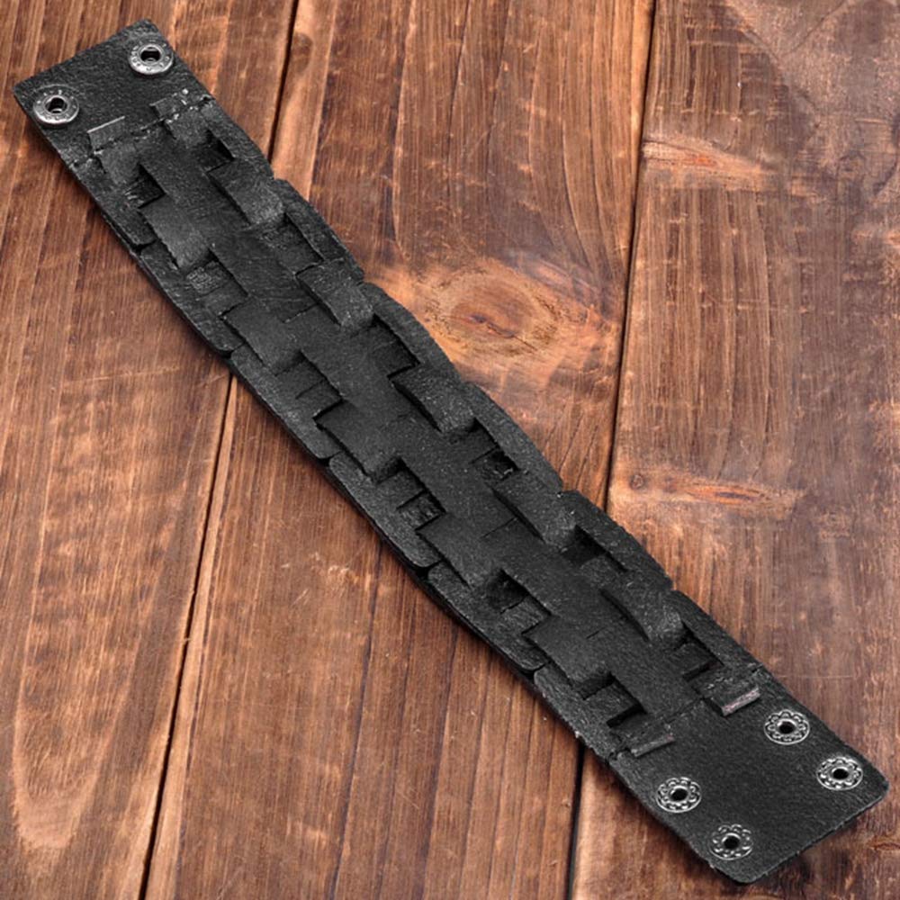 Zysta Punk Gothic Mens Genuine Leather Braided Bracelet Wristband Cuff Bangle 8.5-9" Black