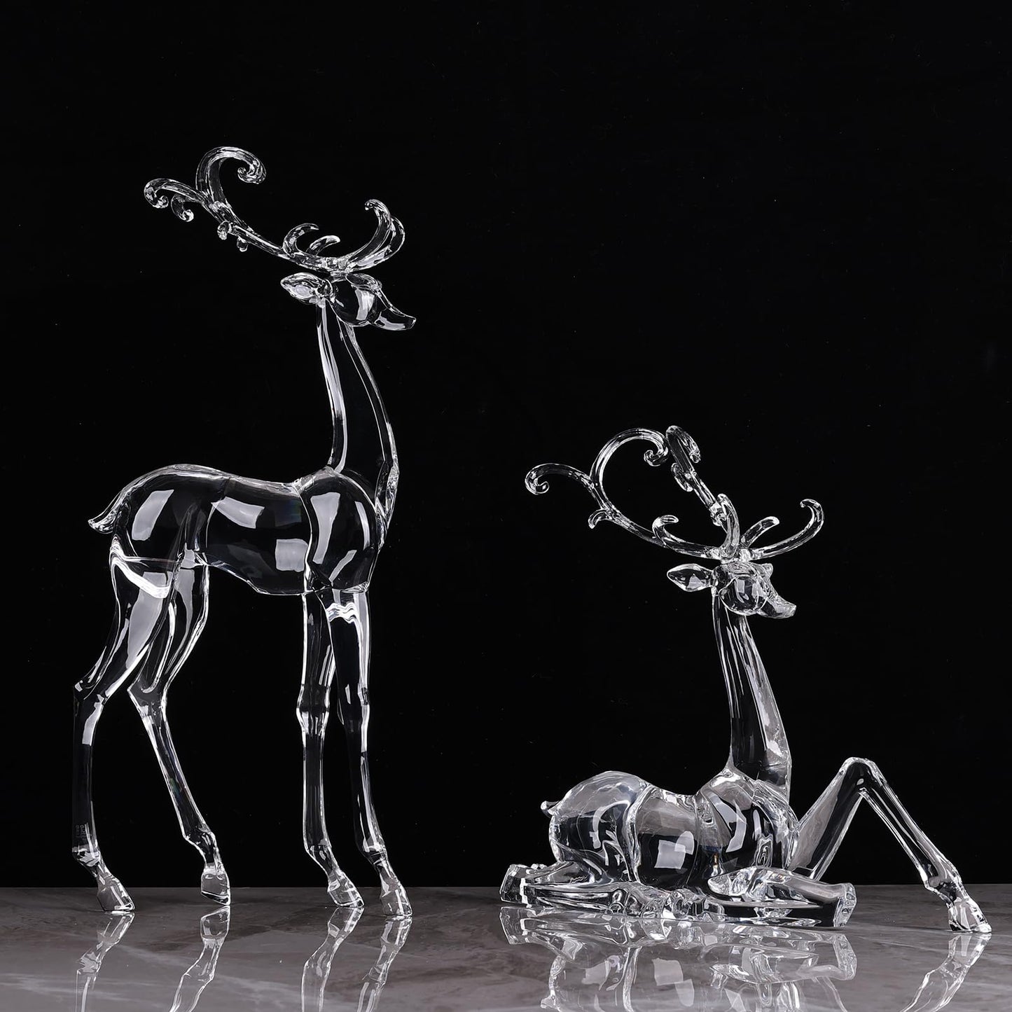 LINYTHER Large Luxury Clear Acrylic Reindeer Figurine for Christmas Decor, Elegant Transparent Crystal-Like Deer Sculpture for Table, Shelf, and Decorative Centerpiece (White Sitting 11.4")