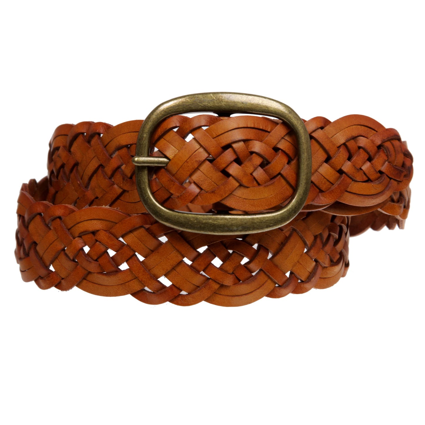 Beltiscool 1 1/2" (37 mm) Women's Oval Braided Woven Leather Belt, Light Tan | M/L - 36"