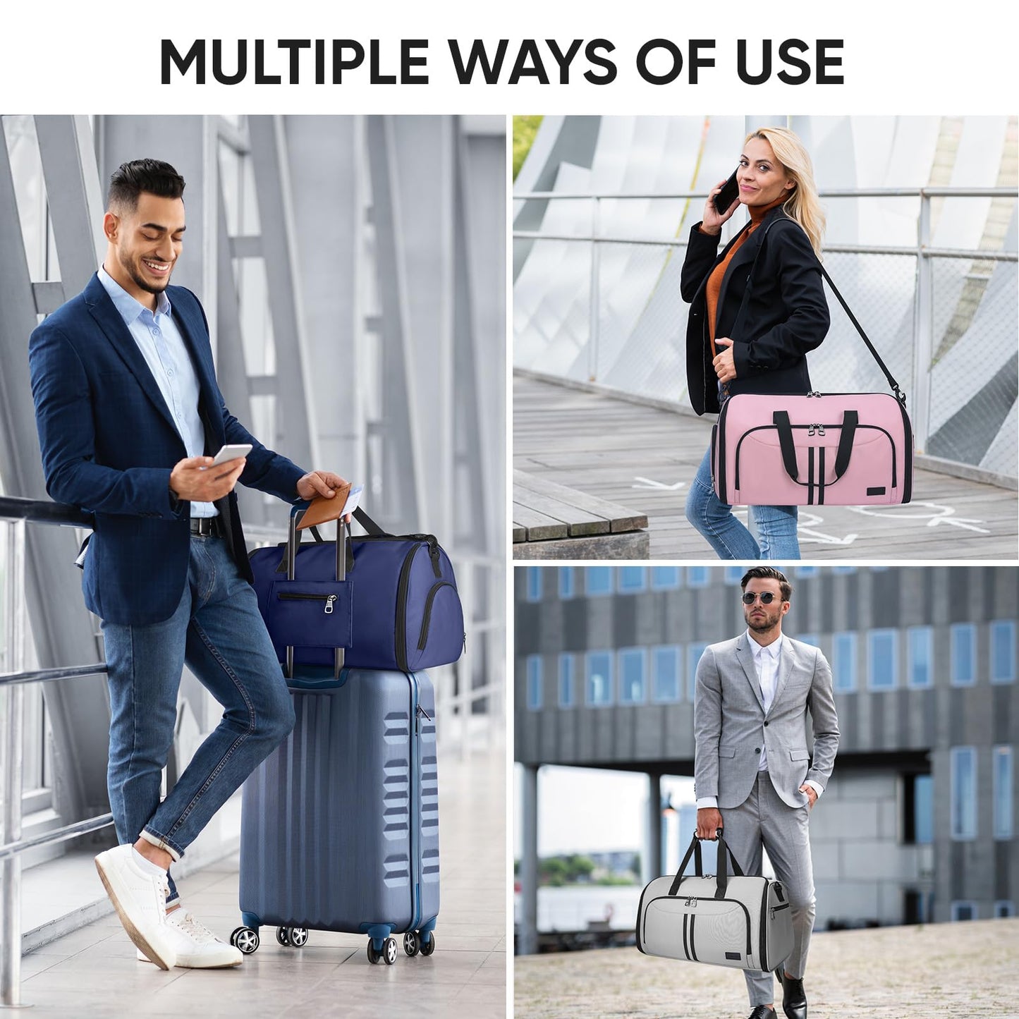 BALEINE Travel Garment Bag, Travel Suit Bag for Men, Water Resistant Carry on Garment Bag for Hanging Clothes, Garment Duffel Bag for Travel Business (Black-Convertible)