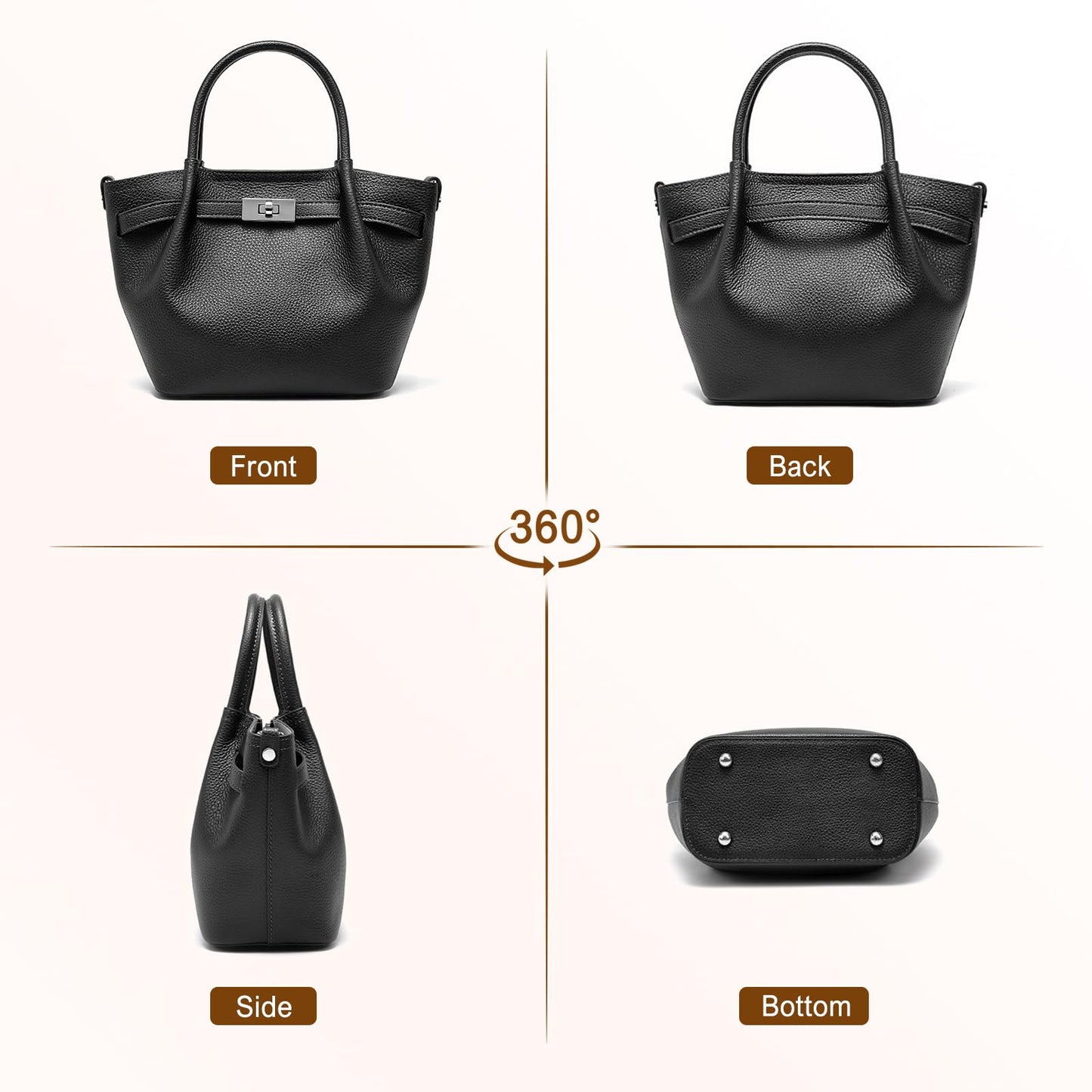 Genuine Leather Bucket Bags for Women: Small Tote Purses for Ladies Luxury Designer Crossbody Satchel Handbags(Black)