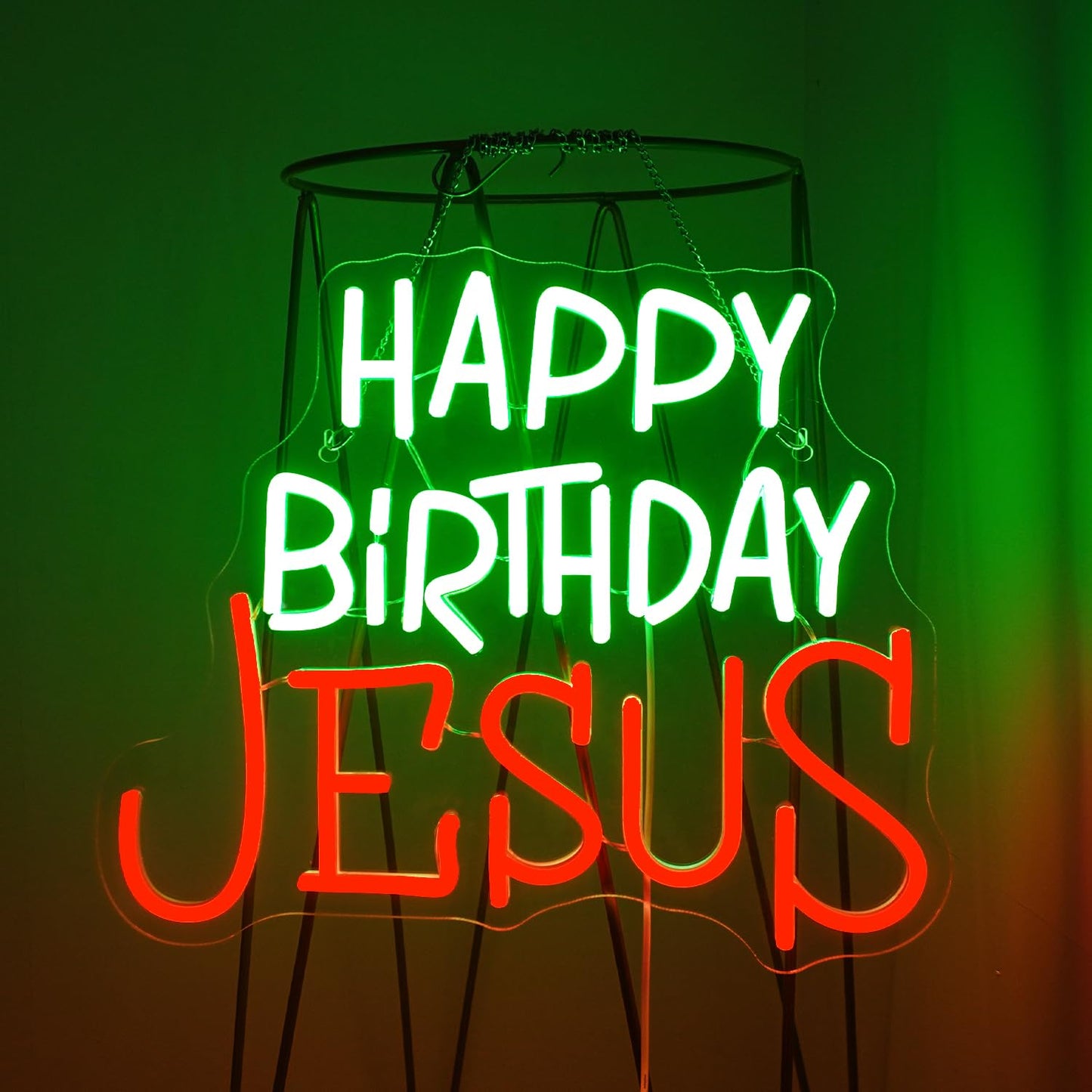 Looklight Happy Birthday Jesus Neon Sign Christmas Neon Signs for Wall Decor Red Green LED Light USB Light Up Signs for Inspirational Christian Decor for Homes Offices Churches Christmas Gifts