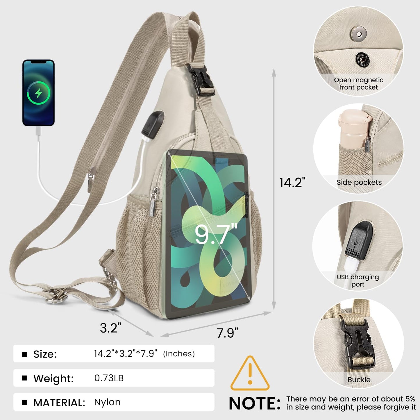 LOVEVOOK Sling Bag for Women - Convertible Crossbody Sling Backpack, Lightweight Nylon Travel & Hiking Daypack, Casual Shoulder Bag Purse