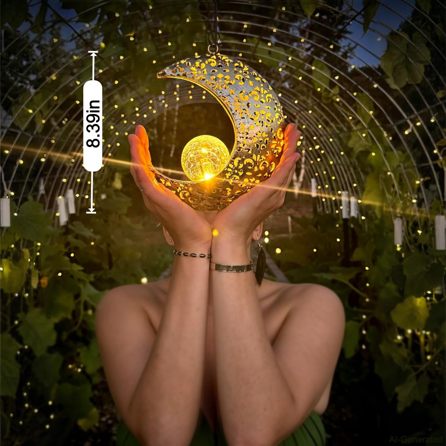 Amugmilk Solar Hanging Lights for Outside Garden,Outdoor Metal Lanterns Sun Moon Lamp, Large Decorations for Yard Garden Patio Proch Tree Wall, Christmas Gifts for Women Mom