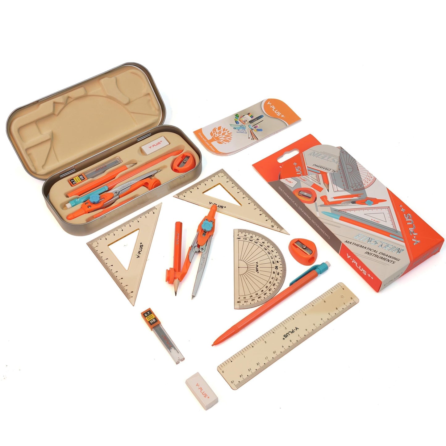 YPLUS Geometry Set for Students, Math Protractor Compass with Rulers Mechanical Pencil, Box of Protactors Kit for Class Supplies and School Kids Toddler - 12 Pcs, Back to School Supplies for Kids